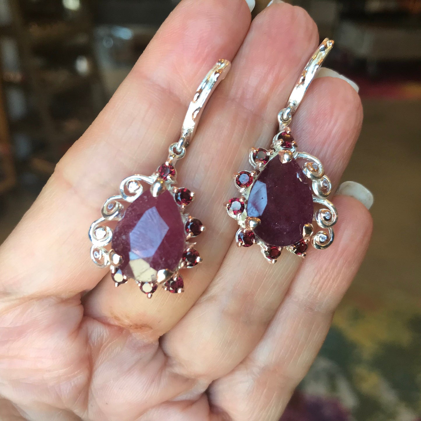 Sterling silver ruby  rhodolite  statement earrings Colors Of Etnika