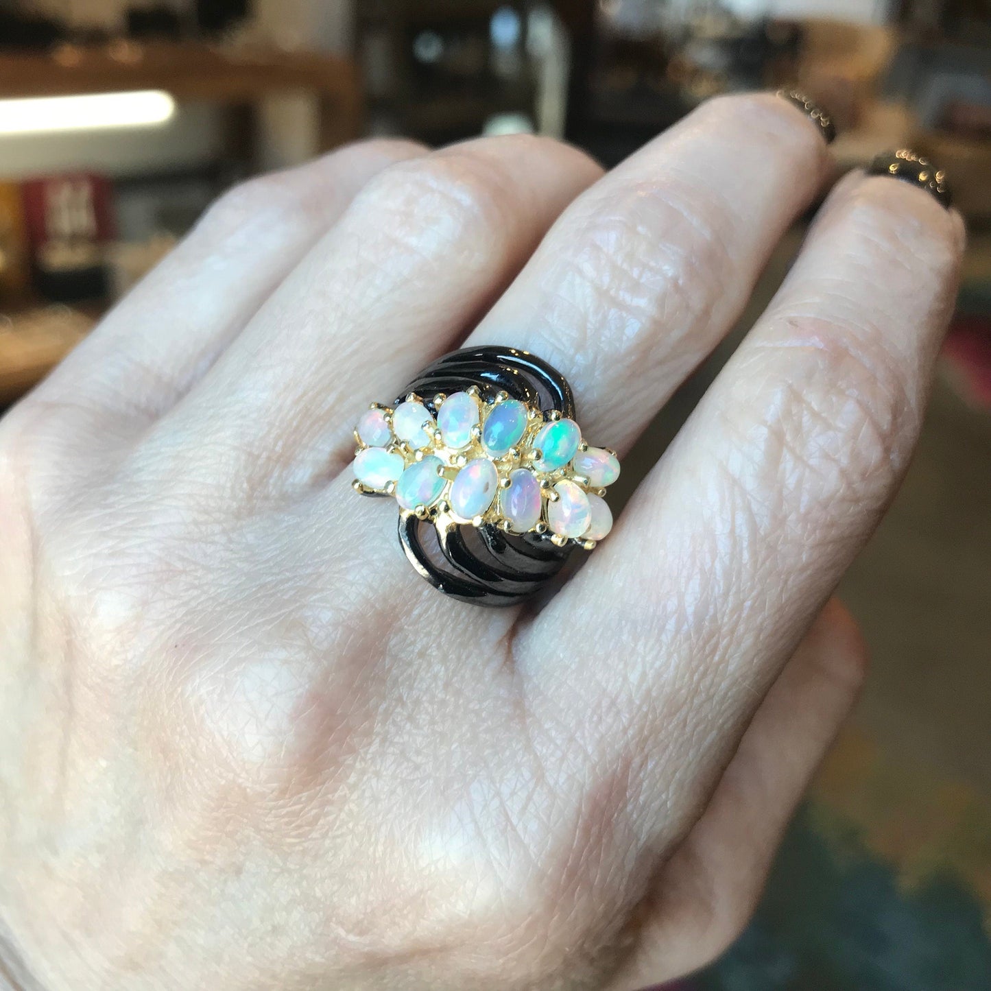 Sterling Silver Fire opal cluster Ring 6.5 Colors Of Etnika