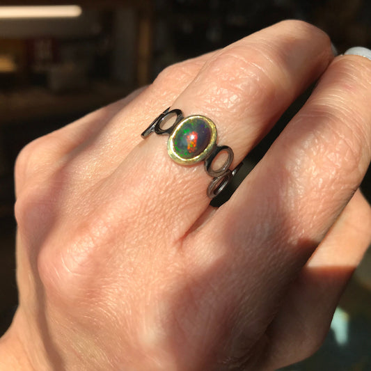 sterling silver natural opal band Etnika ring 6.5