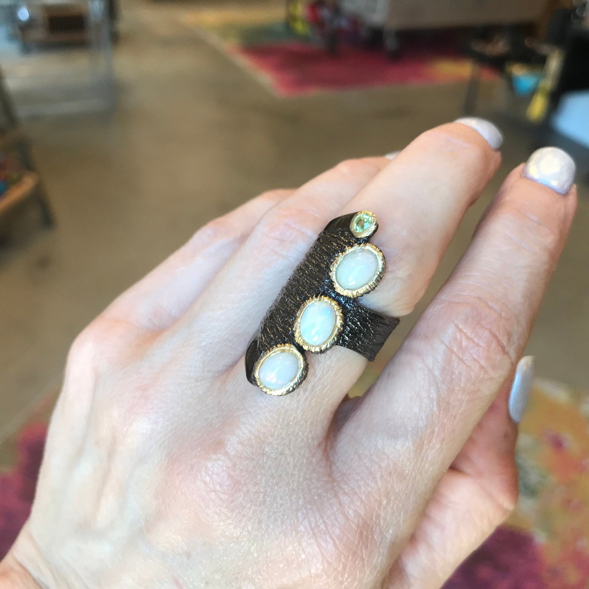sterling silver natural natural opal band ring 7.5 Colors Of Etnika