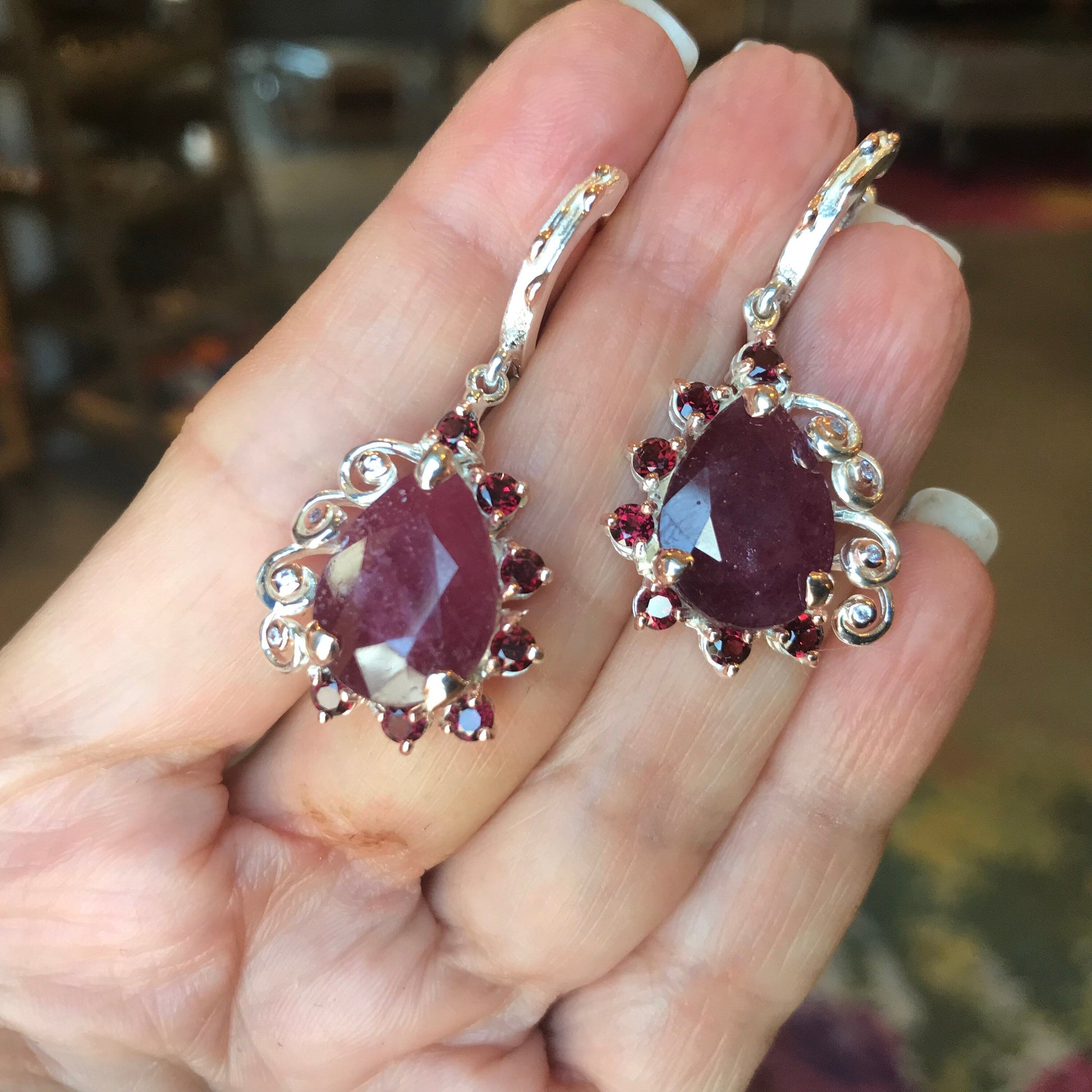 Sterling silver ruby  rhodolite  statement earrings Colors Of Etnika