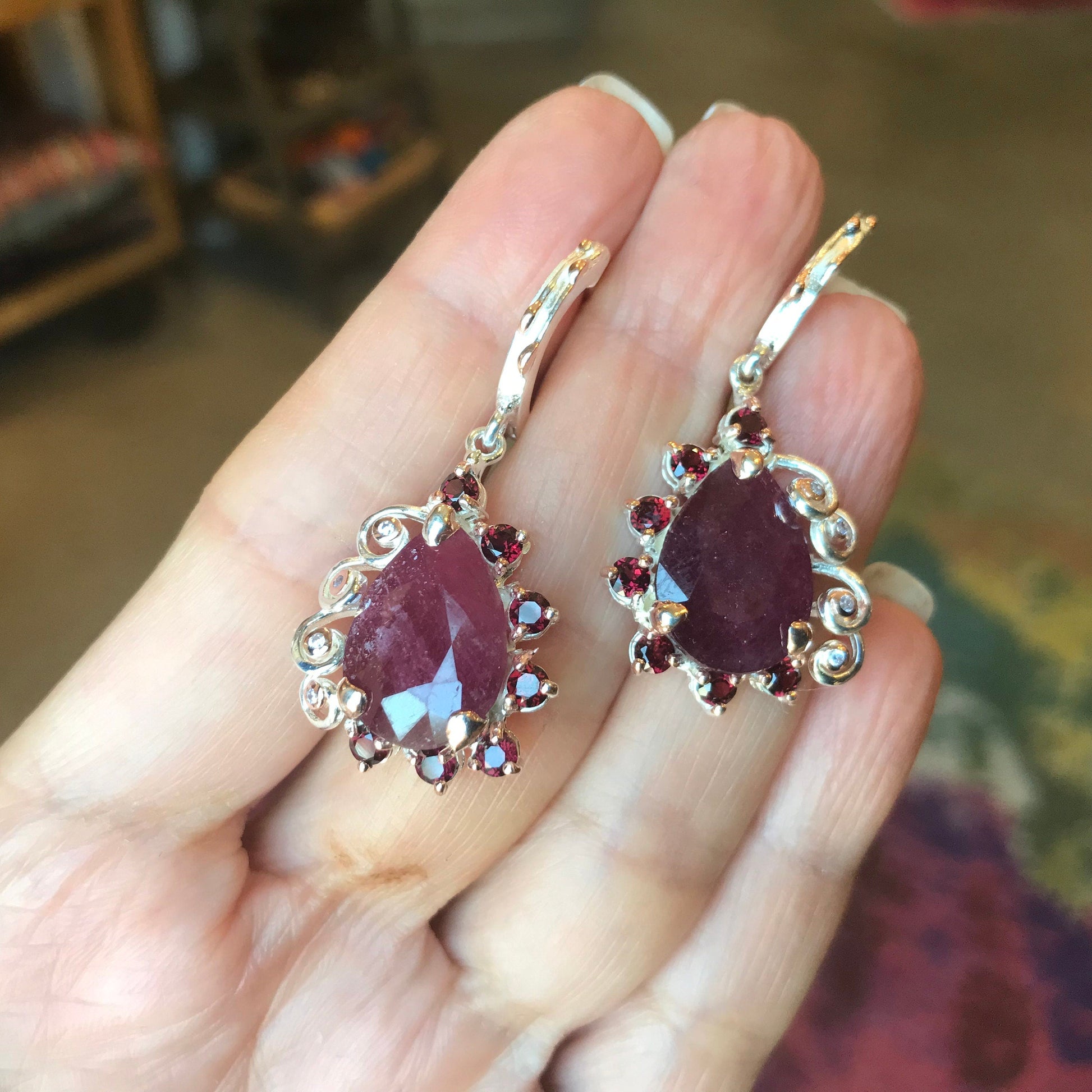 Sterling silver ruby  rhodolite  statement earrings Colors Of Etnika