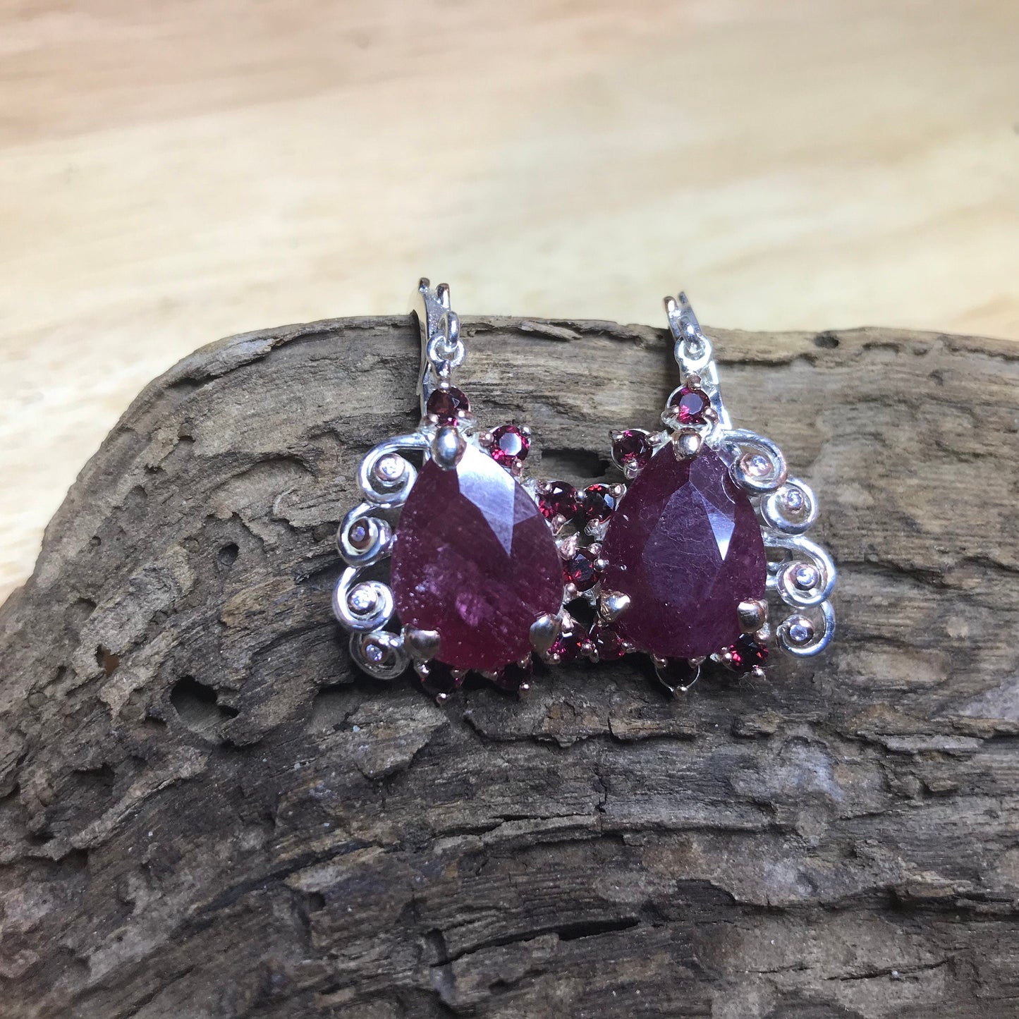 Sterling silver ruby  rhodolite  statement earrings Colors Of Etnika