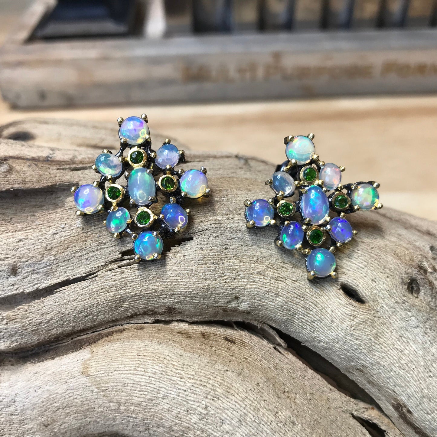 sterling silver natural Rainbow Natural Opal pierce stud earrings Colors Of Etnika