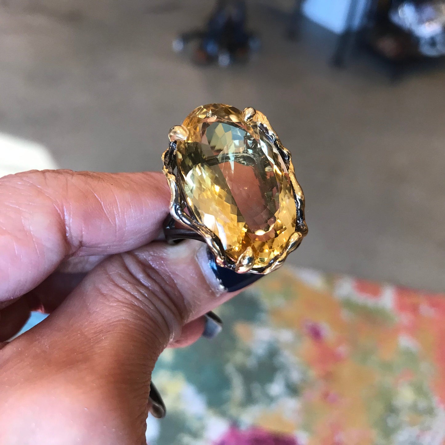 Sterling silver Citrine  statement organic roots Ring 9 Colors Of Etnika