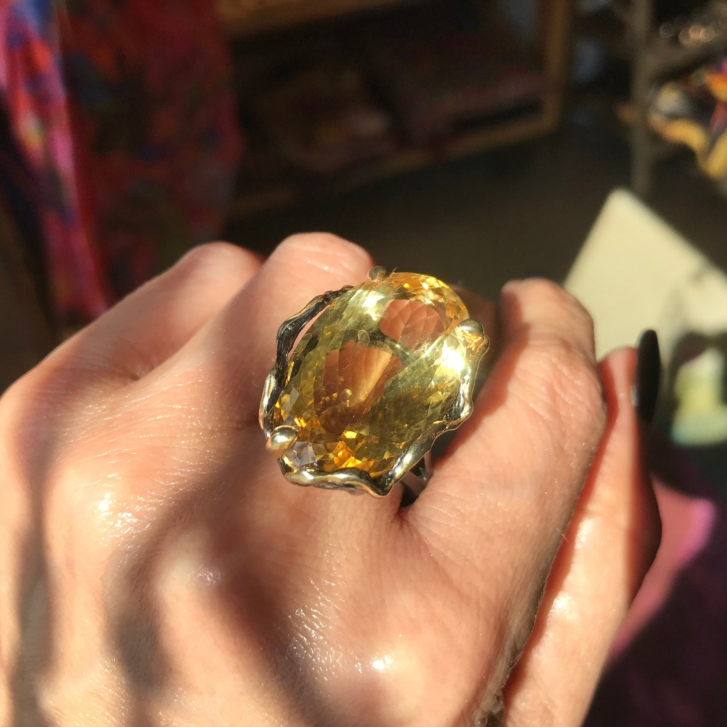 Sterling silver Citrine  statement organic roots Ring 9 Colors Of Etnika