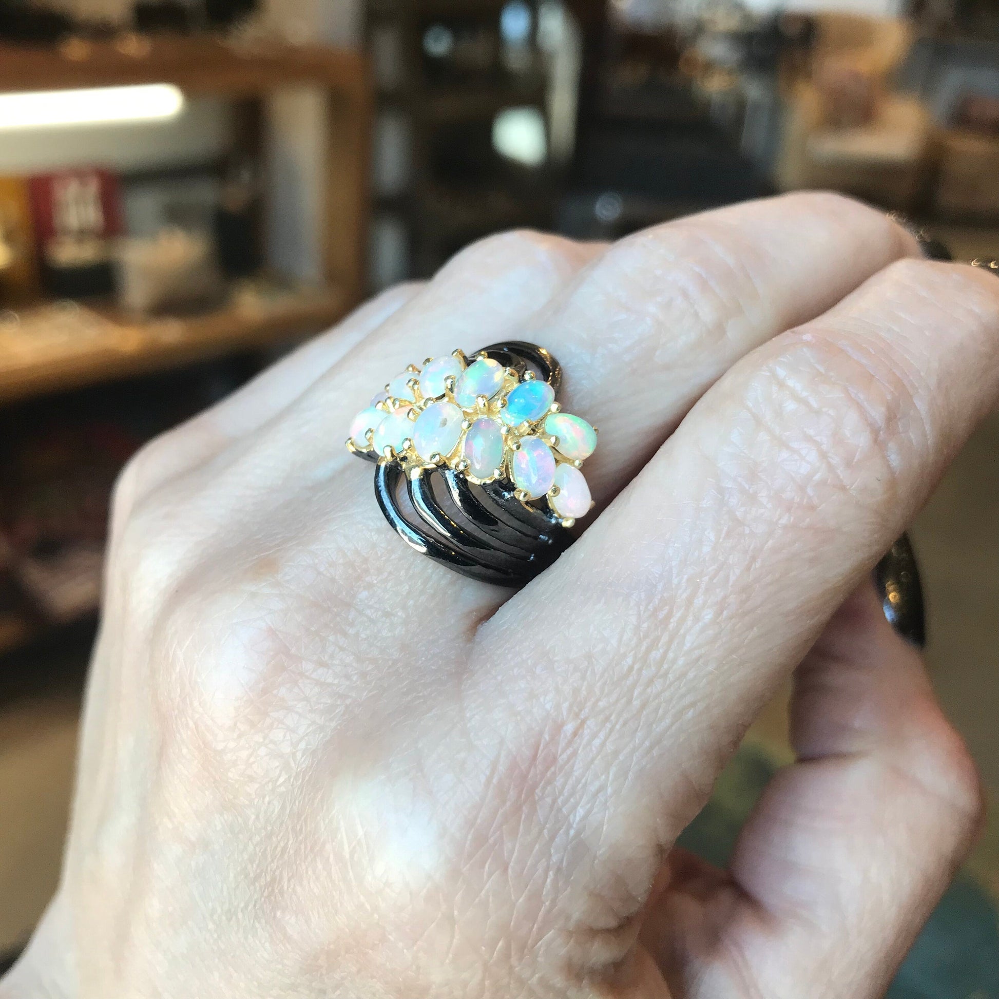 Sterling Silver Fire opal cluster Ring 6.5 Colors Of Etnika