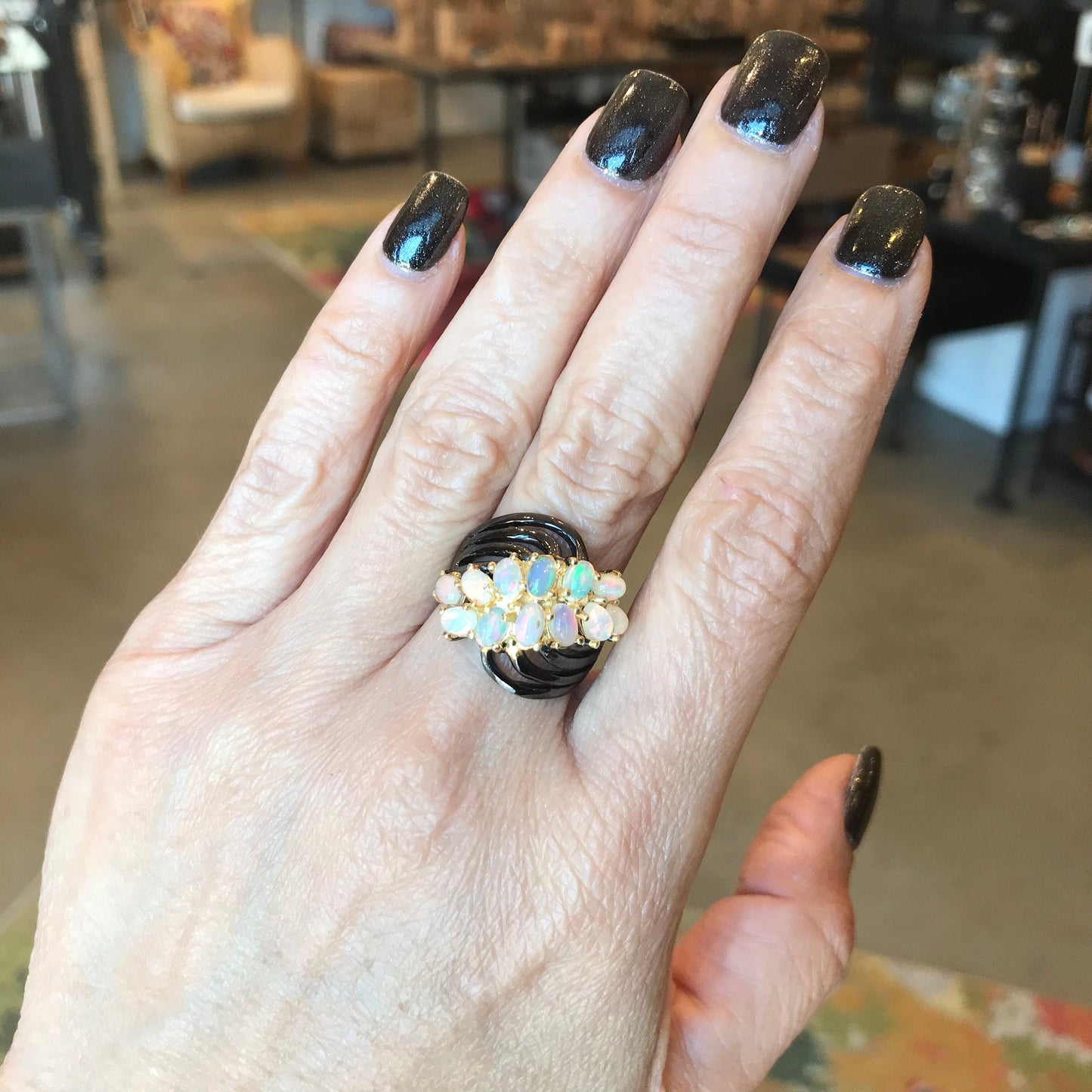 Sterling Silver Fire opal cluster Ring 6.5 Colors Of Etnika