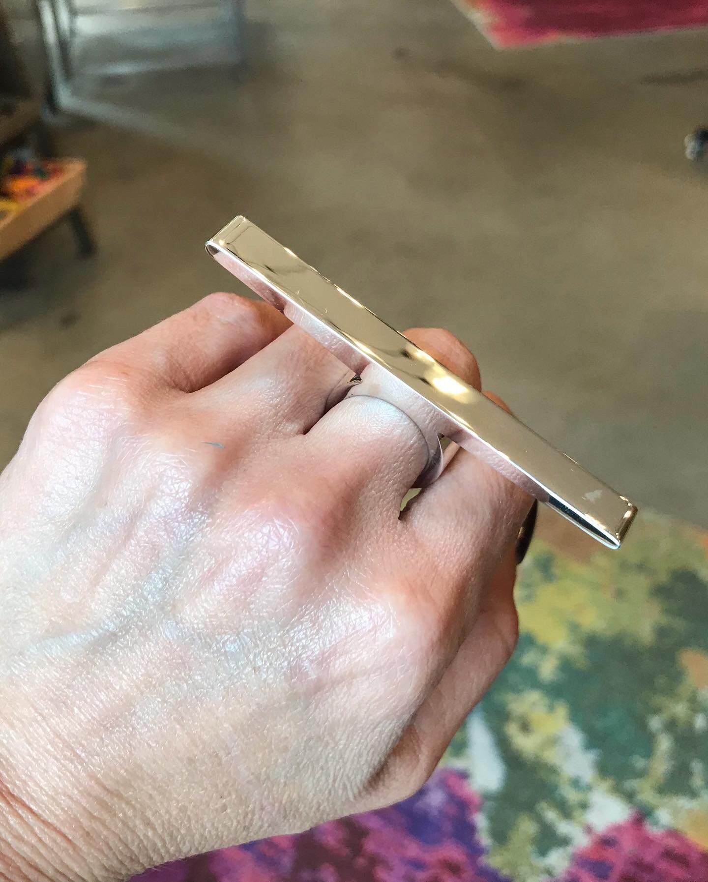 Sterling Silver Modernist Abstract oversize bar Statement Ring 6 7 8 9