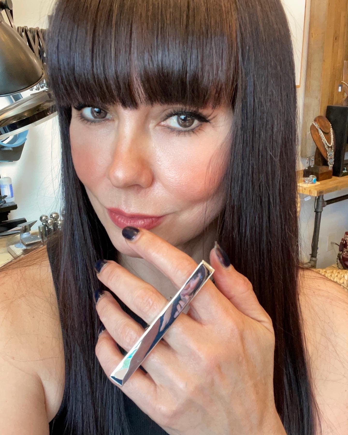 Sterling Silver Modernist Abstract oversize bar Statement Ring 6 7 8 9