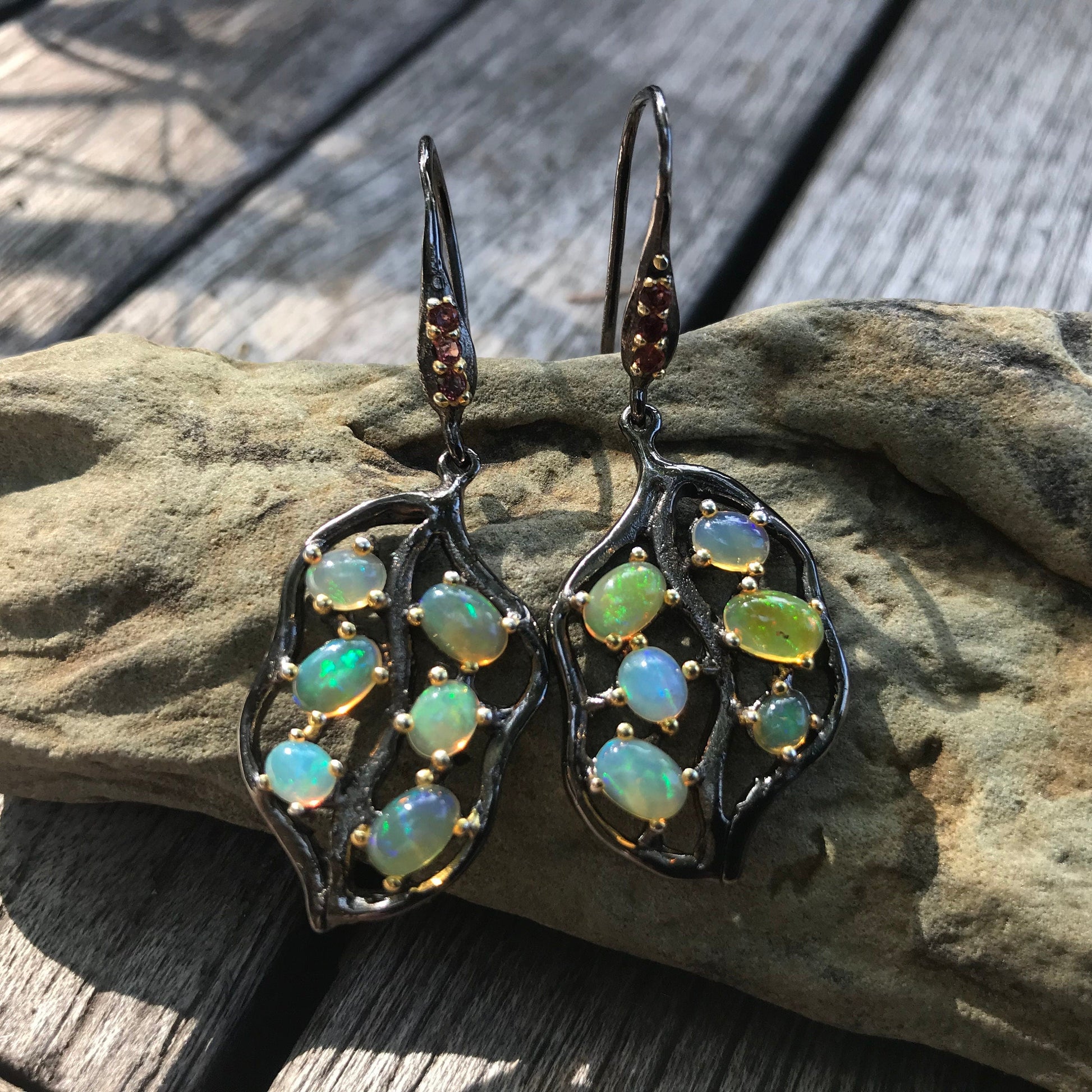 sterling silver Rainbow cluster Natural opal  earrings Colors Of Etnika