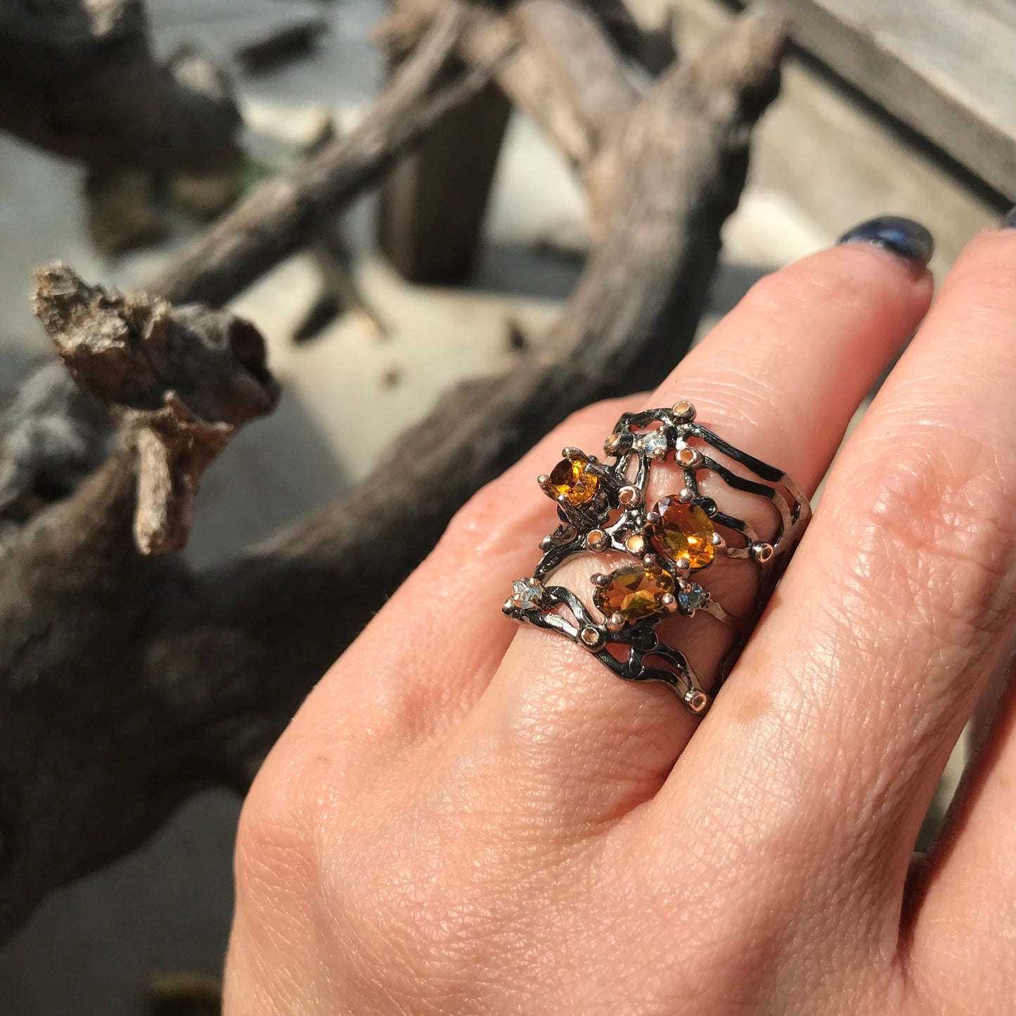 sterling silver natural citrine band abstract ring 5