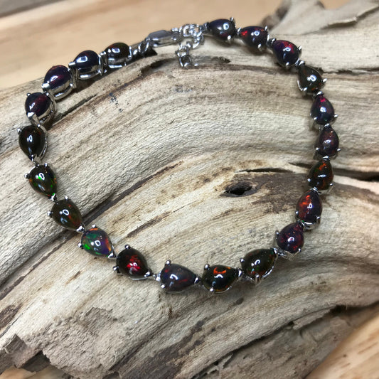 Sterling Silver natural red fire opal pear shape tennis Bracelet 8”