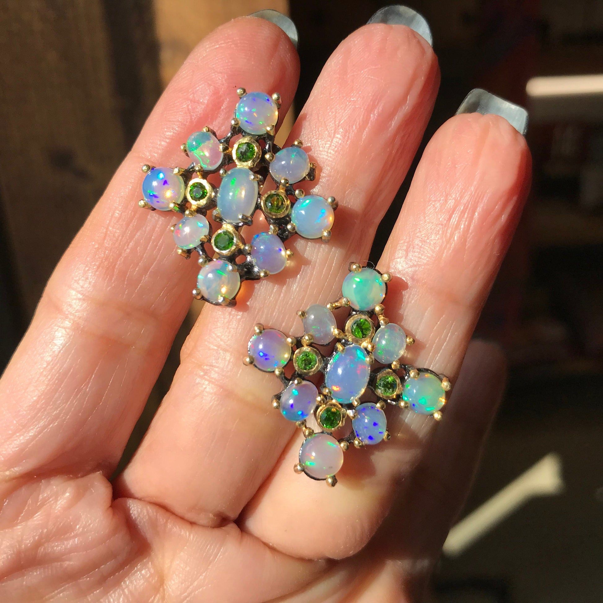 sterling silver natural Rainbow Natural Opal pierce stud earrings Colors Of Etnika