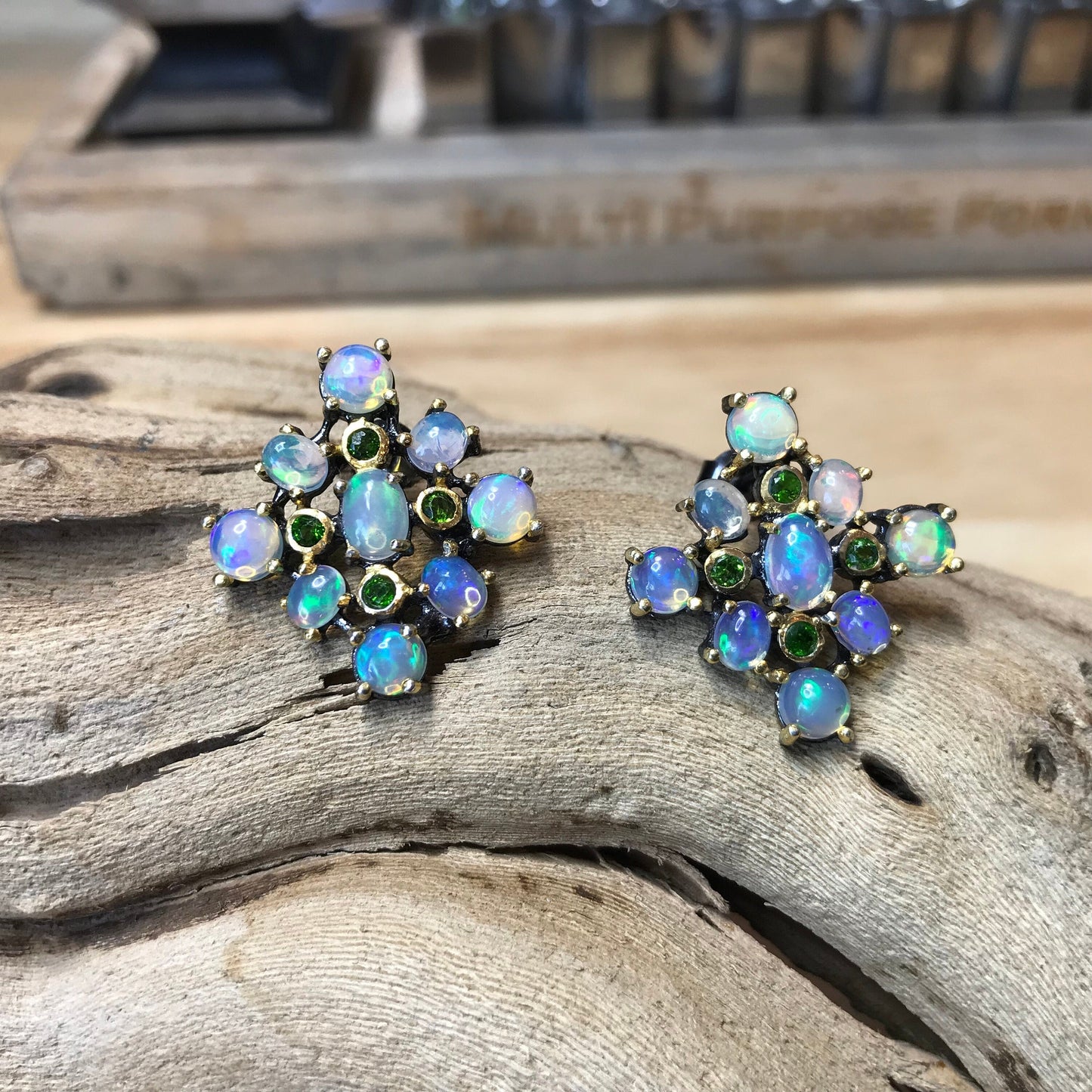 sterling silver natural Rainbow Natural Opal pierce stud earrings Colors Of Etnika