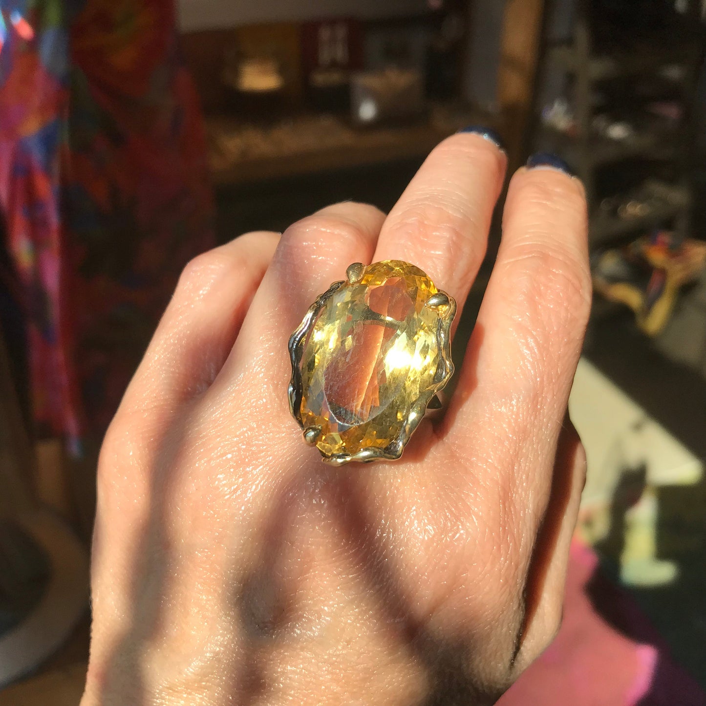 Sterling silver Citrine  statement organic roots Ring 9 Colors Of Etnika