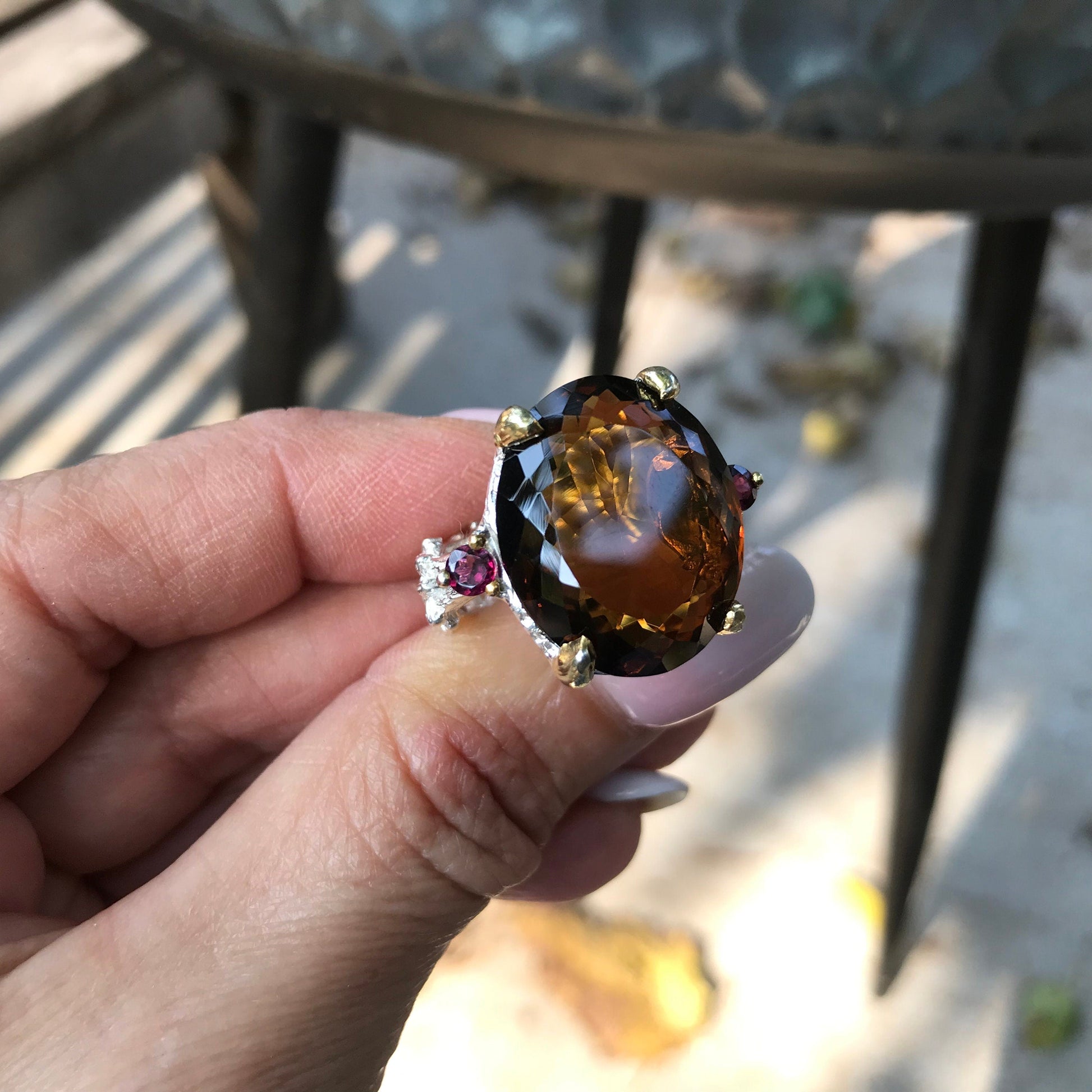 sterling silver cognac quartz  brutalist statement ring 9 Colors Of Etnika
