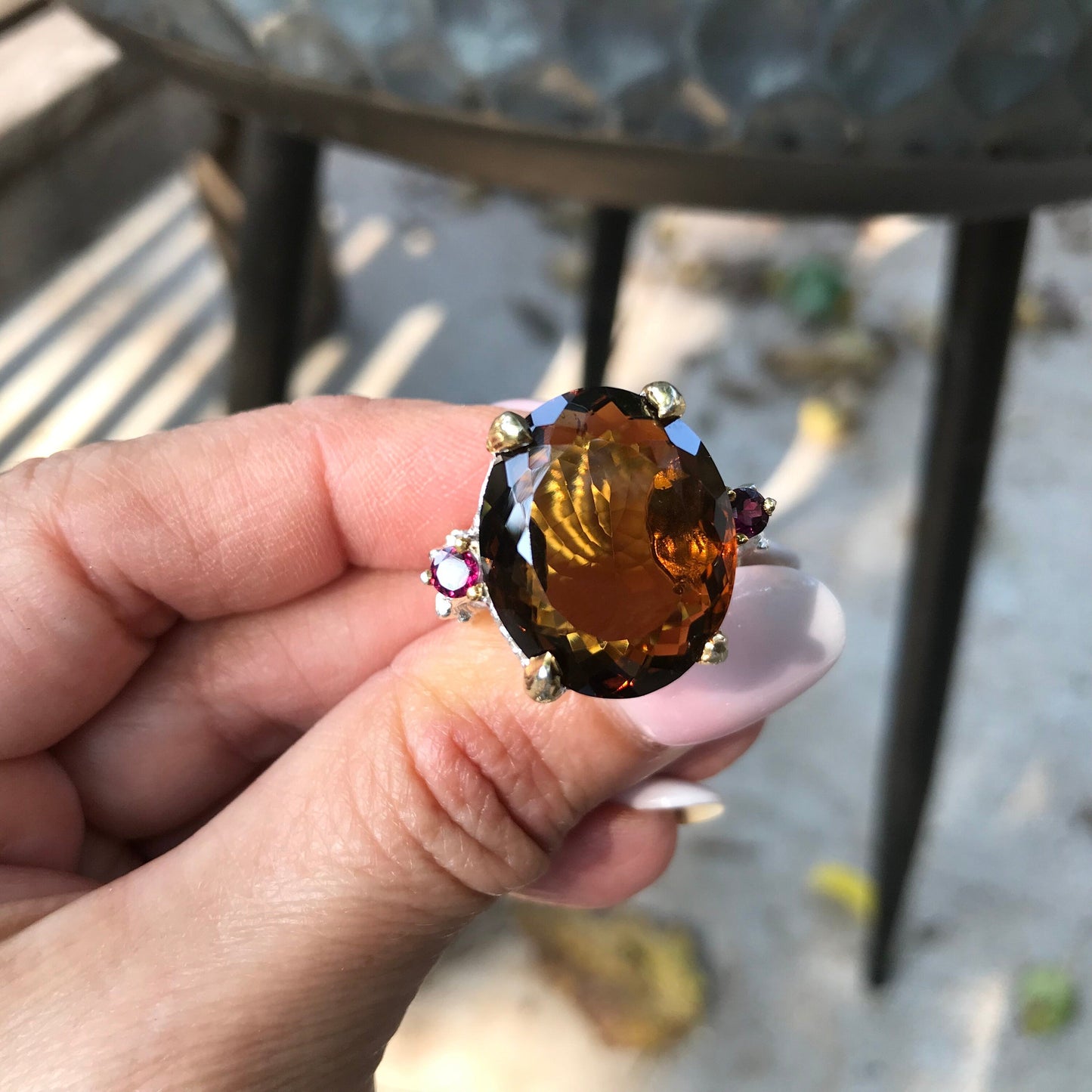 sterling silver cognac quartz  brutalist statement ring 9 Colors Of Etnika