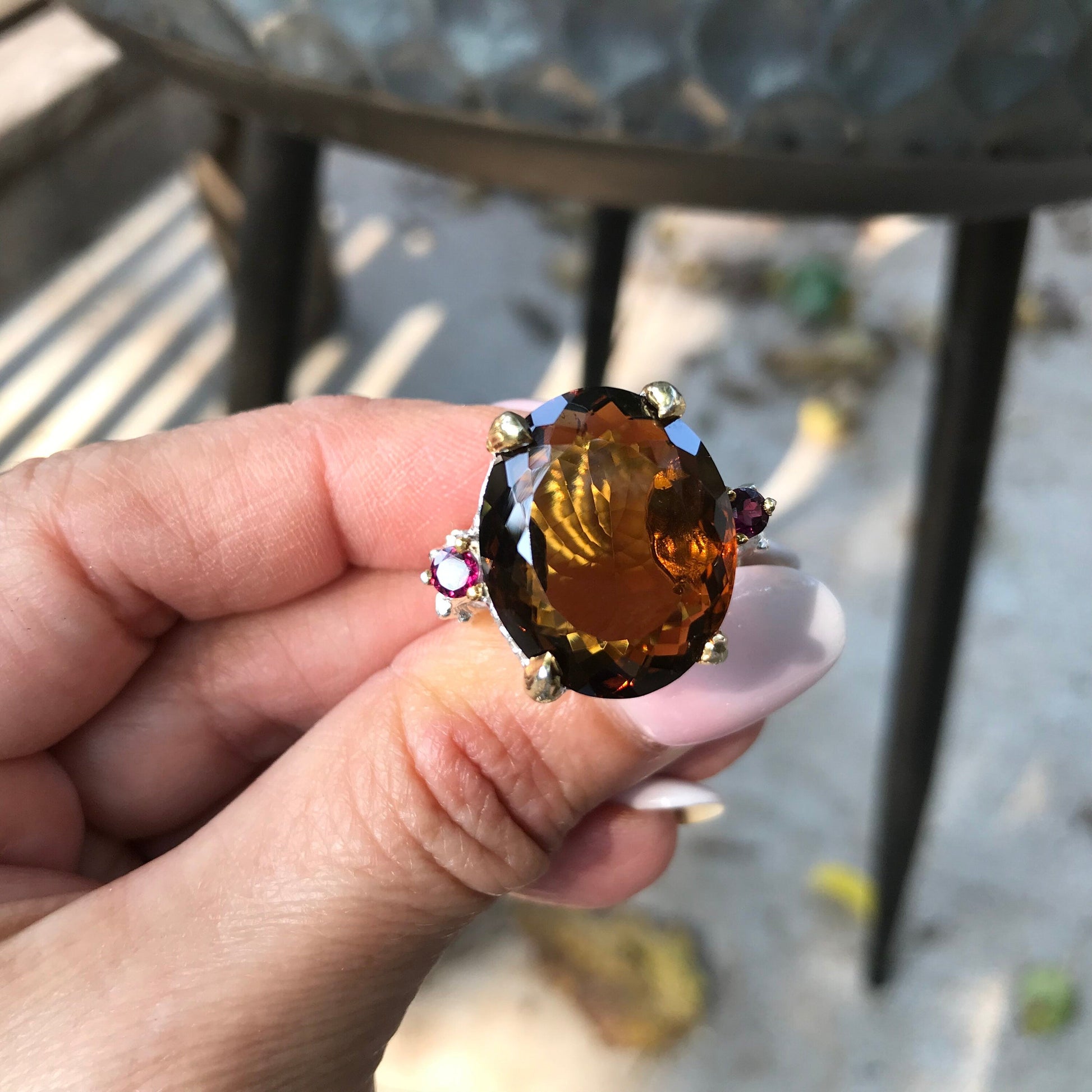 sterling silver cognac quartz  brutalist statement ring 9 Colors Of Etnika