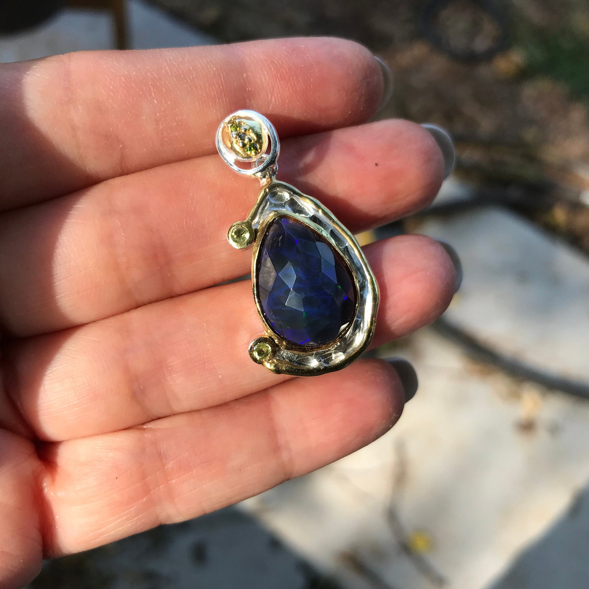 Natural blue fire opal Sterling Silver pendant for Necklace Colors Of Etnika
