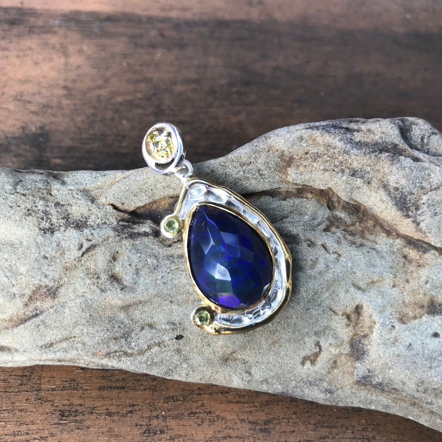Natural blue fire opal Sterling Silver pendant for Necklace Colors Of Etnika