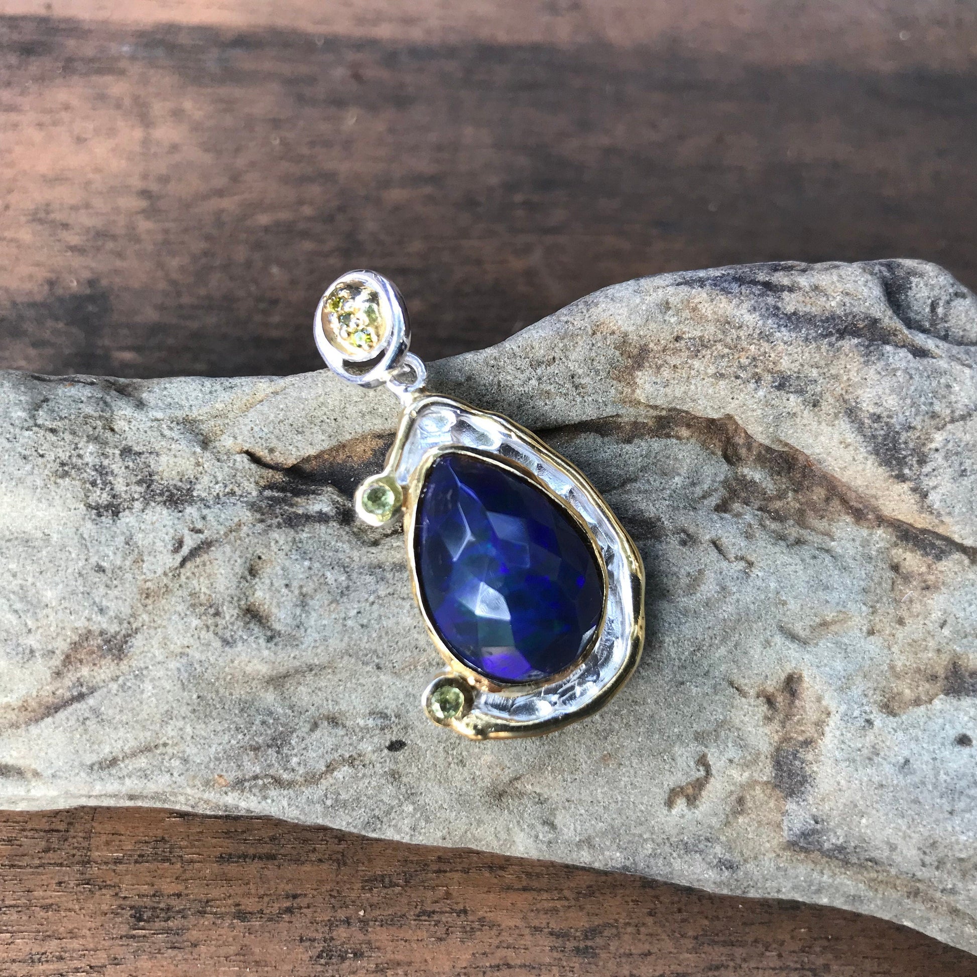 Natural blue fire opal Sterling Silver pendant for Necklace Colors Of Etnika