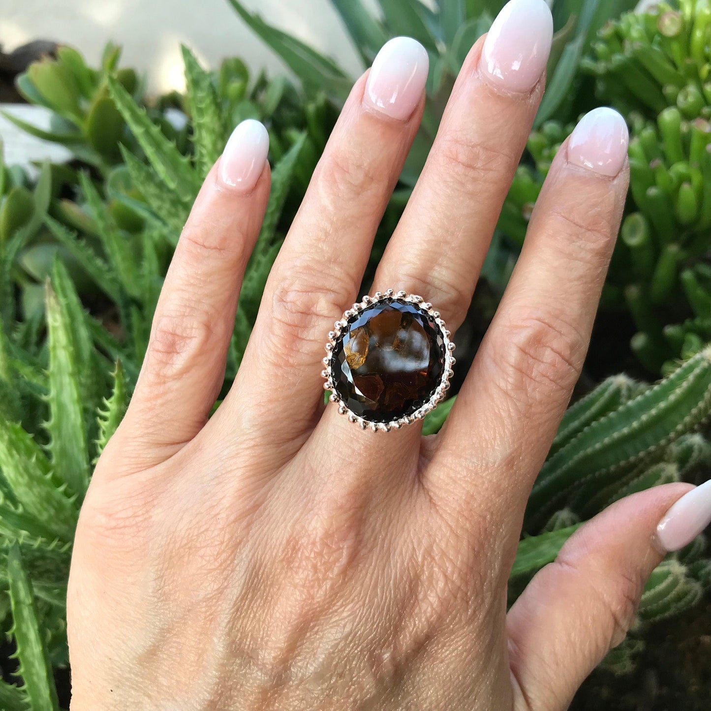 sterling silver cognac quartz statement ring modernist ring 9 Colors Of Etnika