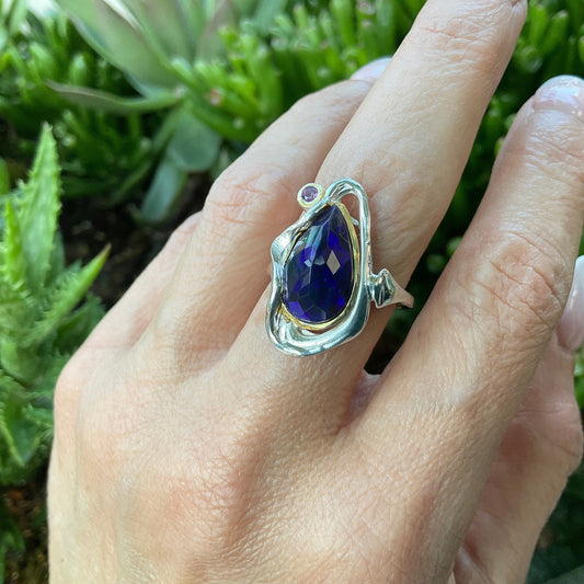 sterling silver natural Blue fire opal modernist band ring 8.5