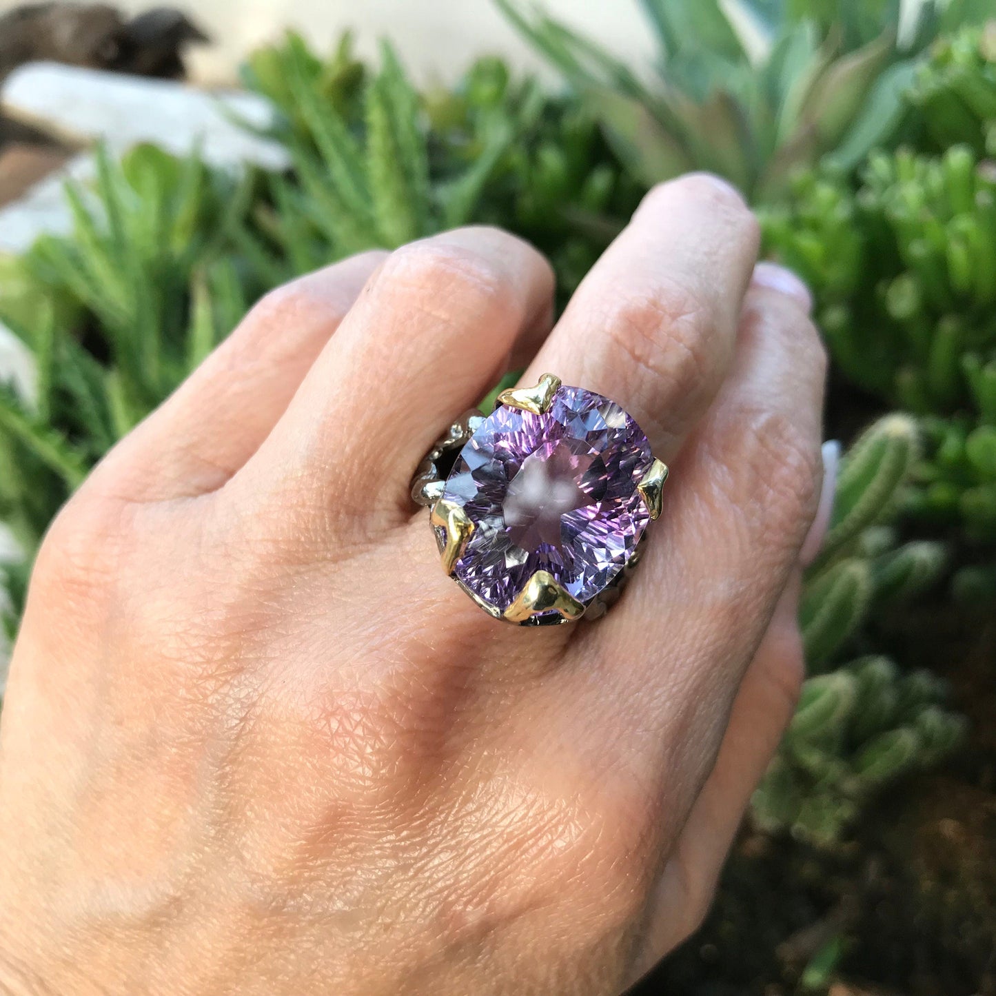 Sterling dark amethyst huge 32ct statement solitaire Ring 8.5 Colors Of Etnika
