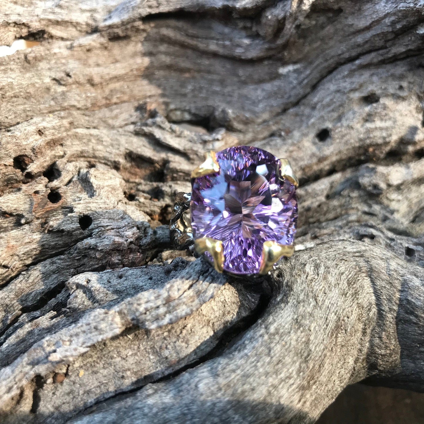 Sterling dark amethyst huge 32ct statement solitaire Ring 8.5 Colors Of Etnika