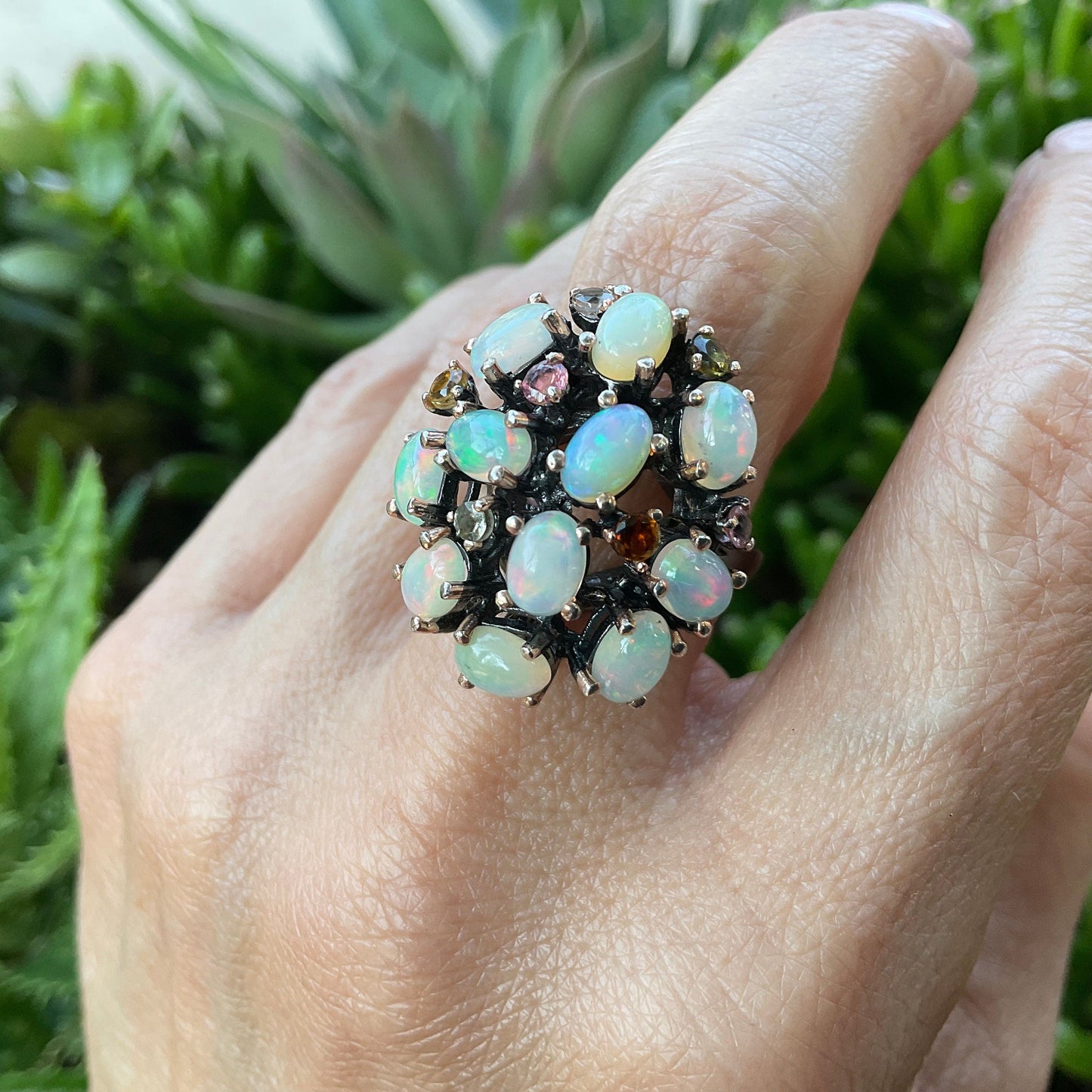 Sterling Silver black opal Etnika tourmaline cluster Ring 8 Colors Of Etnika