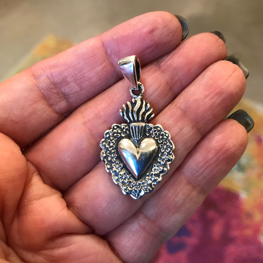 Sterling  Silver statement Sacred heart pendant for necklace