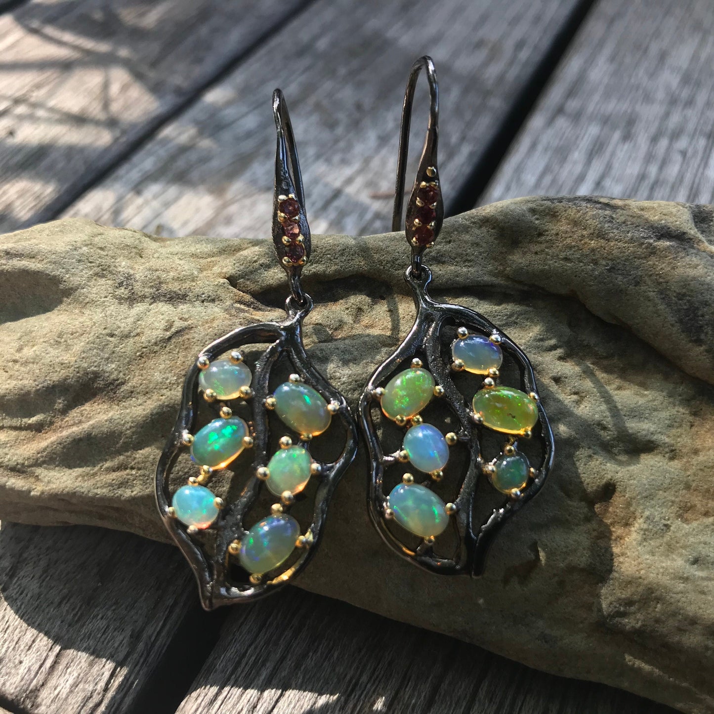 sterling silver Rainbow cluster Natural opal  earrings Colors Of Etnika