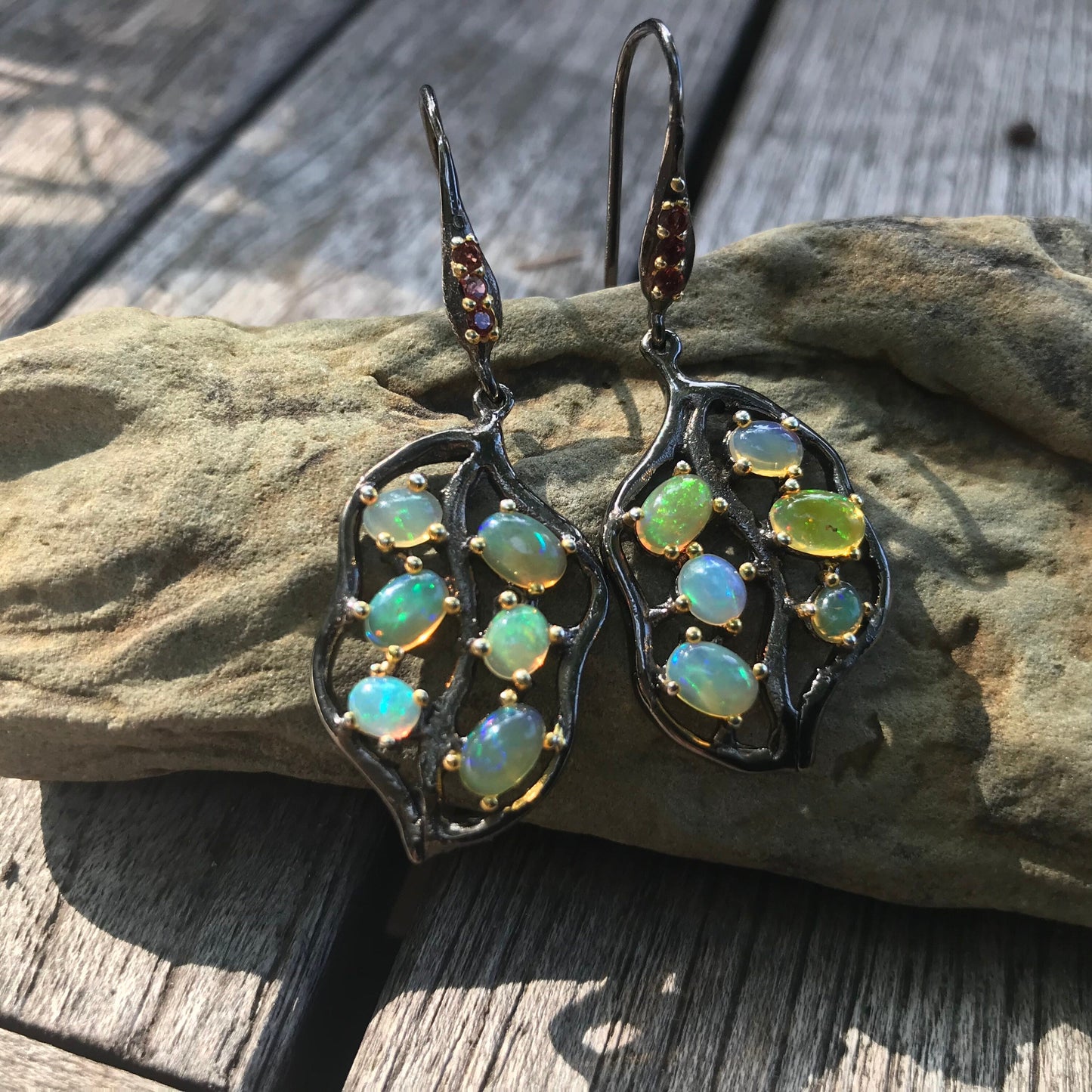 sterling silver Rainbow cluster Natural opal  earrings Colors Of Etnika