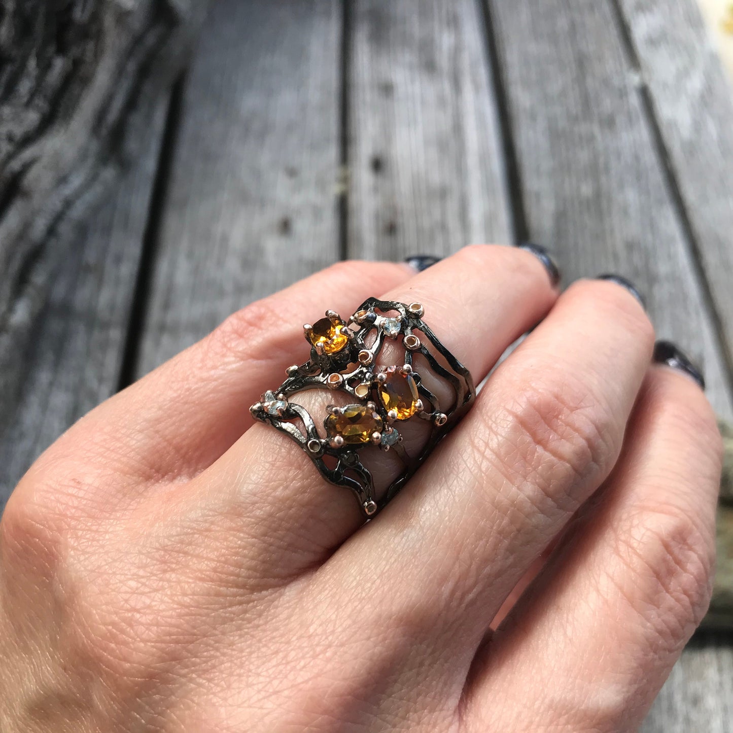 sterling silver natural citrine band abstract ring 5