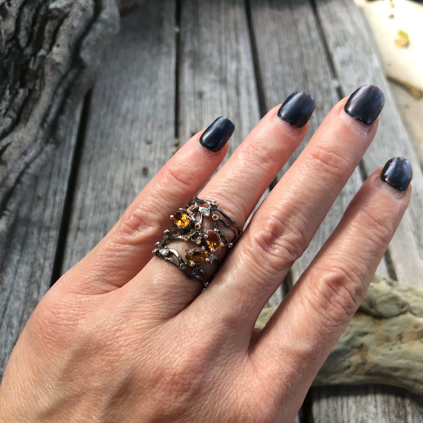 sterling silver natural citrine band abstract ring 5