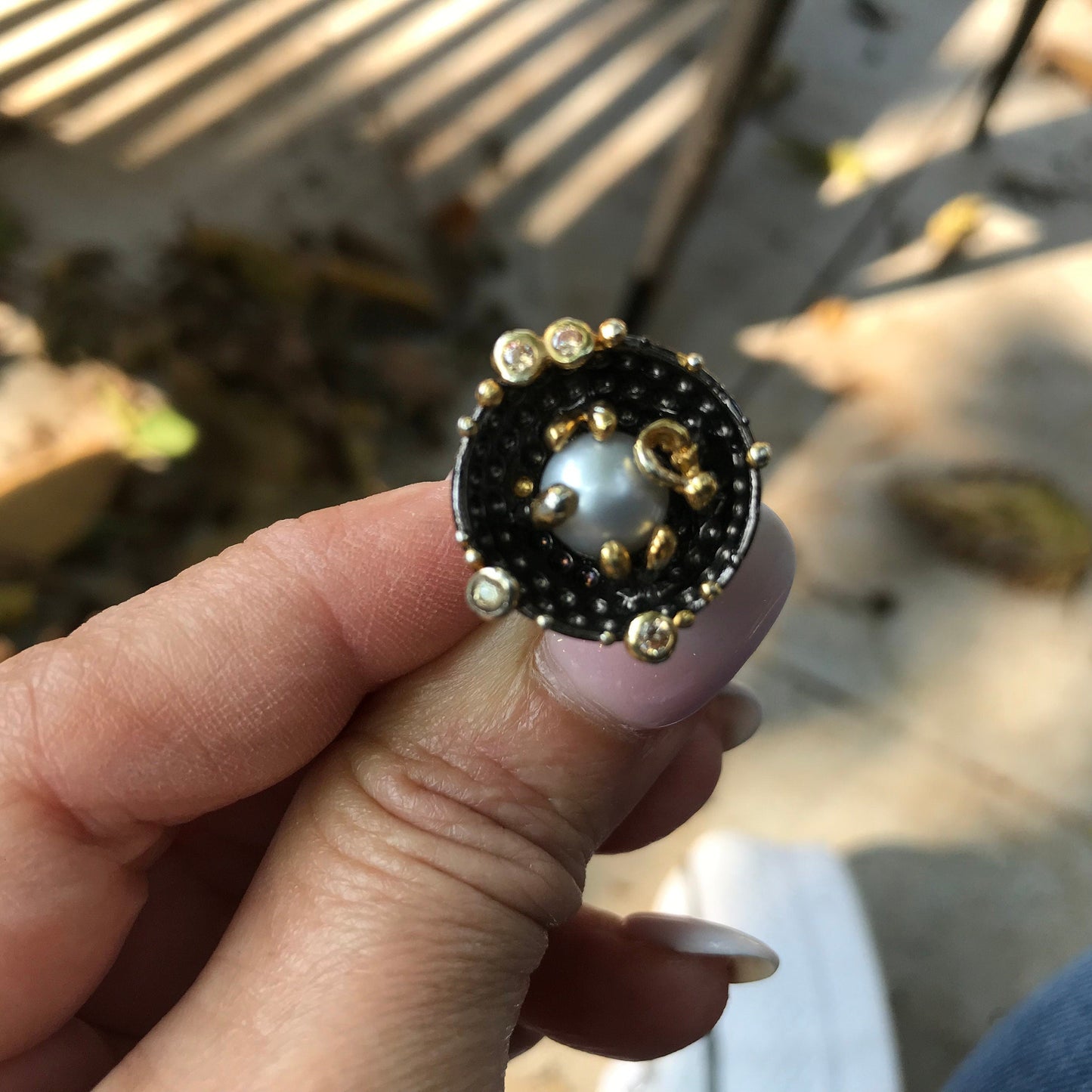 Handmade Sterling Silver White Pearl natural art Ring 6.5 Colors Of Etnika