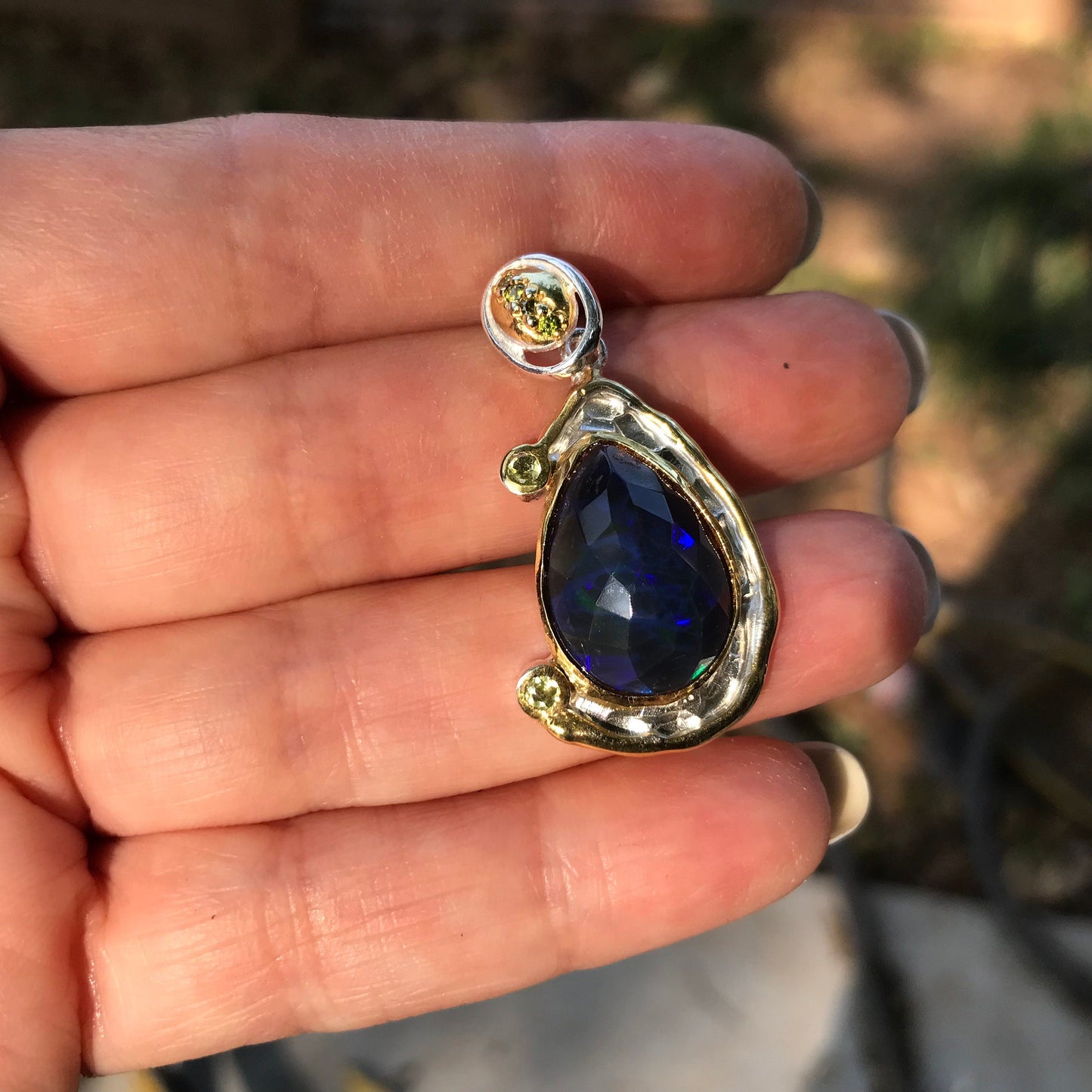 Natural blue fire opal Sterling Silver pendant for Necklace Colors Of Etnika