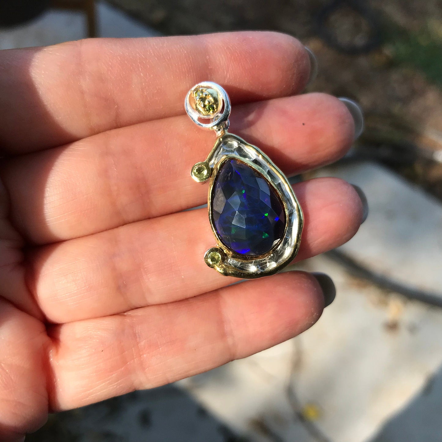 Natural blue fire opal Sterling Silver pendant for Necklace Colors Of Etnika