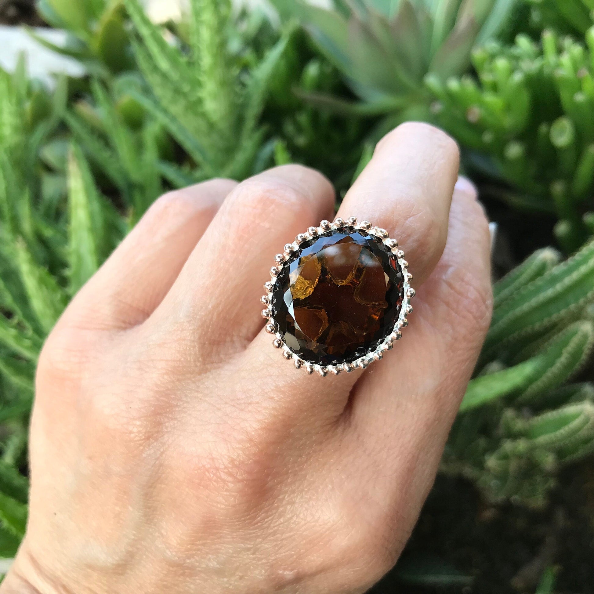 sterling silver cognac quartz statement ring modernist ring 9 Colors Of Etnika