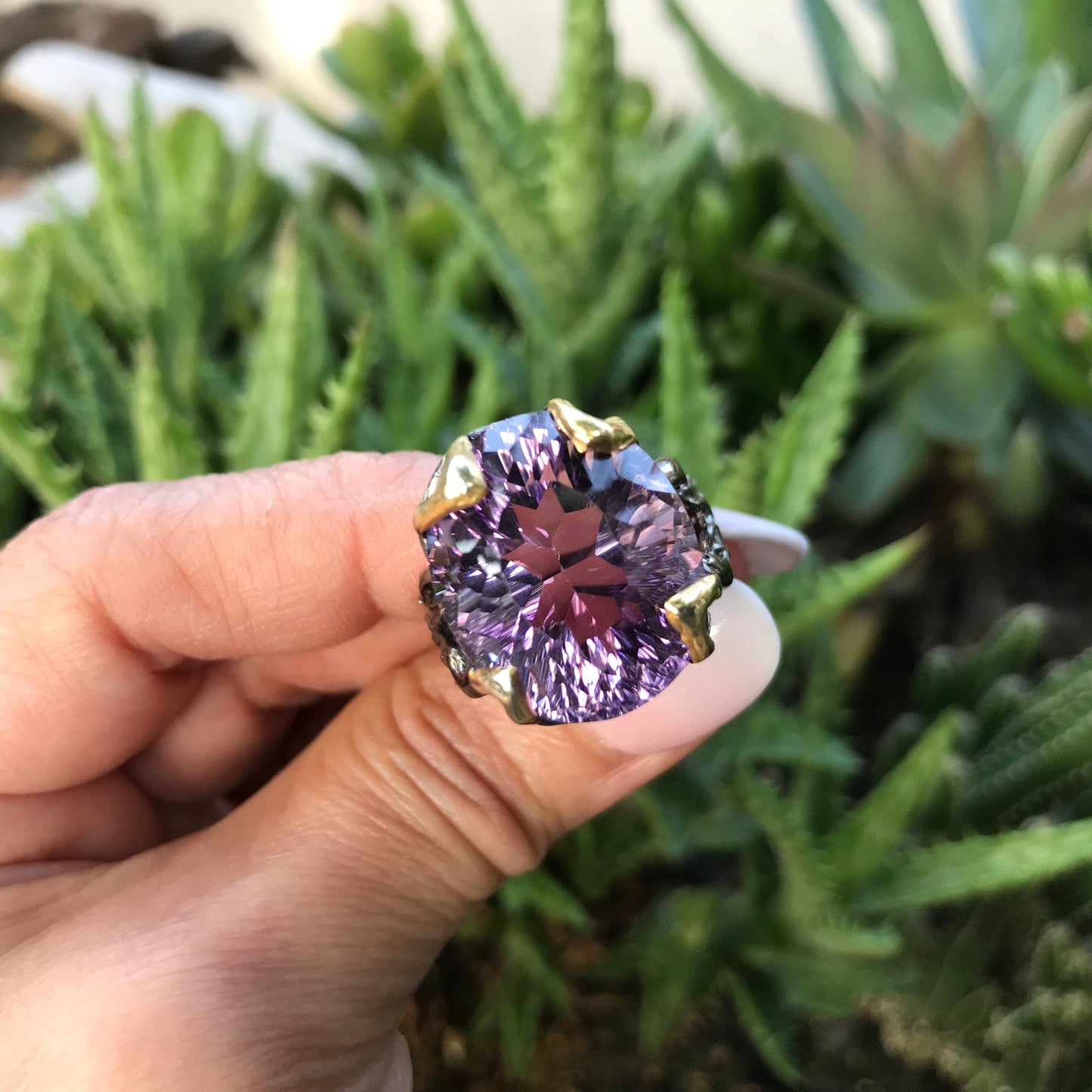 Sterling dark amethyst huge 32ct statement solitaire Ring 8.5 Colors Of Etnika