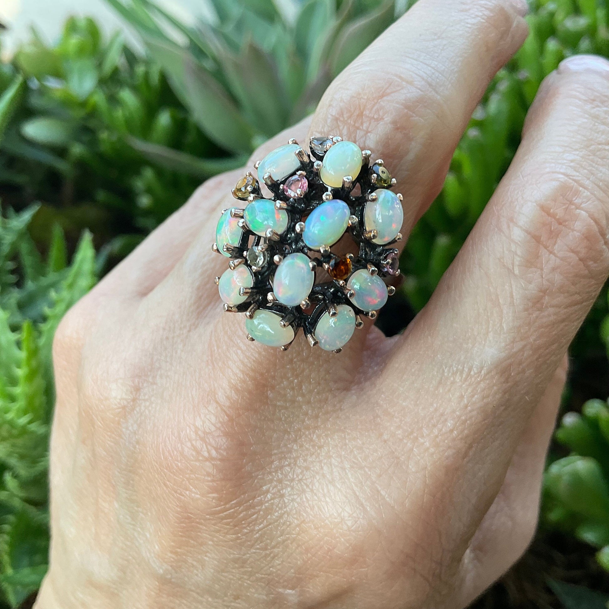 Sterling Silver black opal Etnika tourmaline cluster Ring 8 Colors Of Etnika