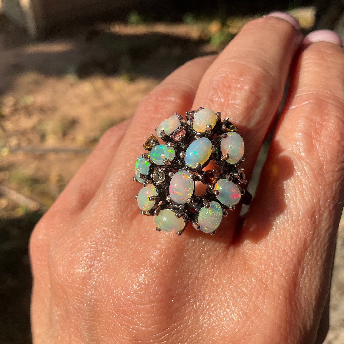 Sterling Silver black opal Etnika tourmaline cluster Ring 8 Colors Of Etnika