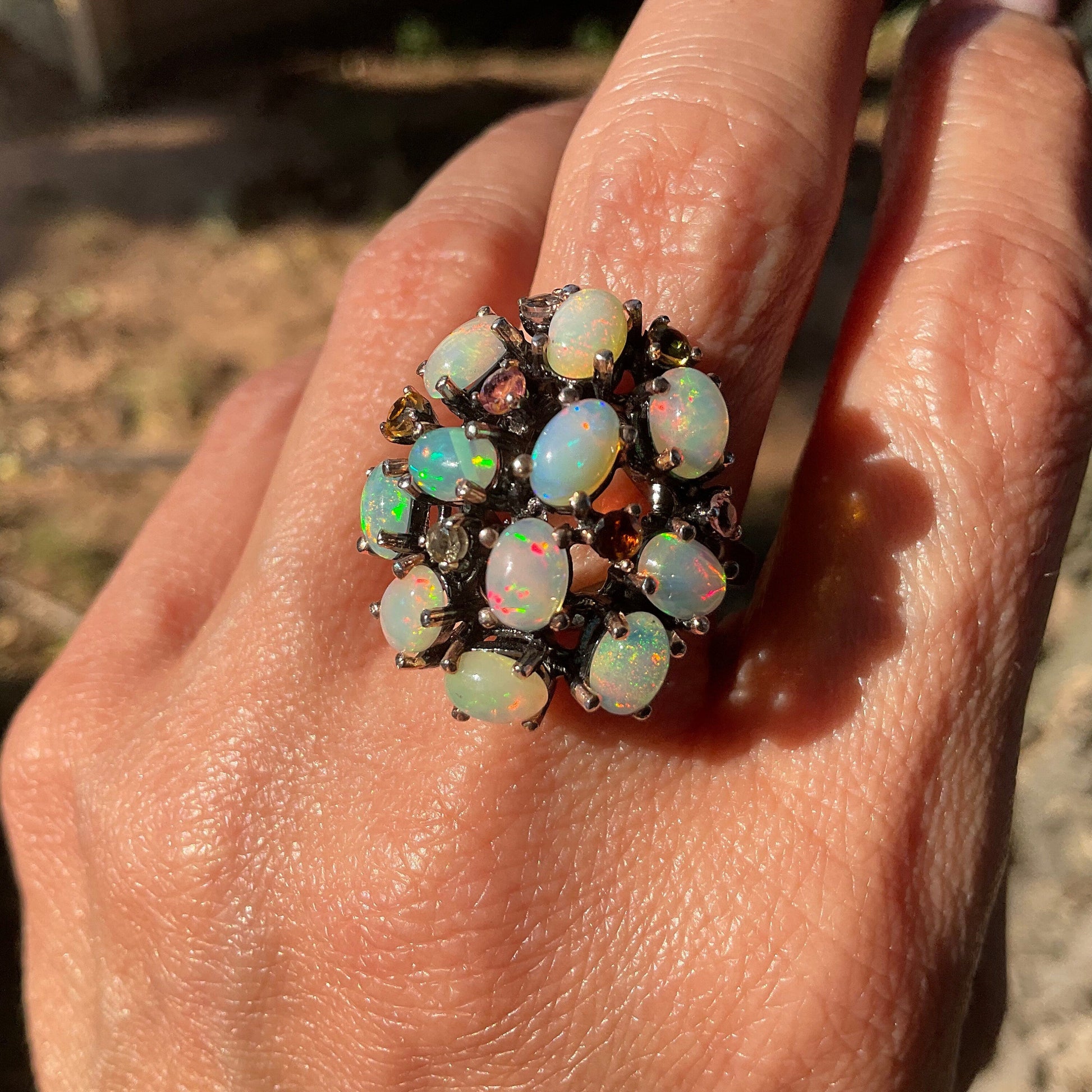 Sterling Silver black opal Etnika tourmaline cluster Ring 8 Colors Of Etnika