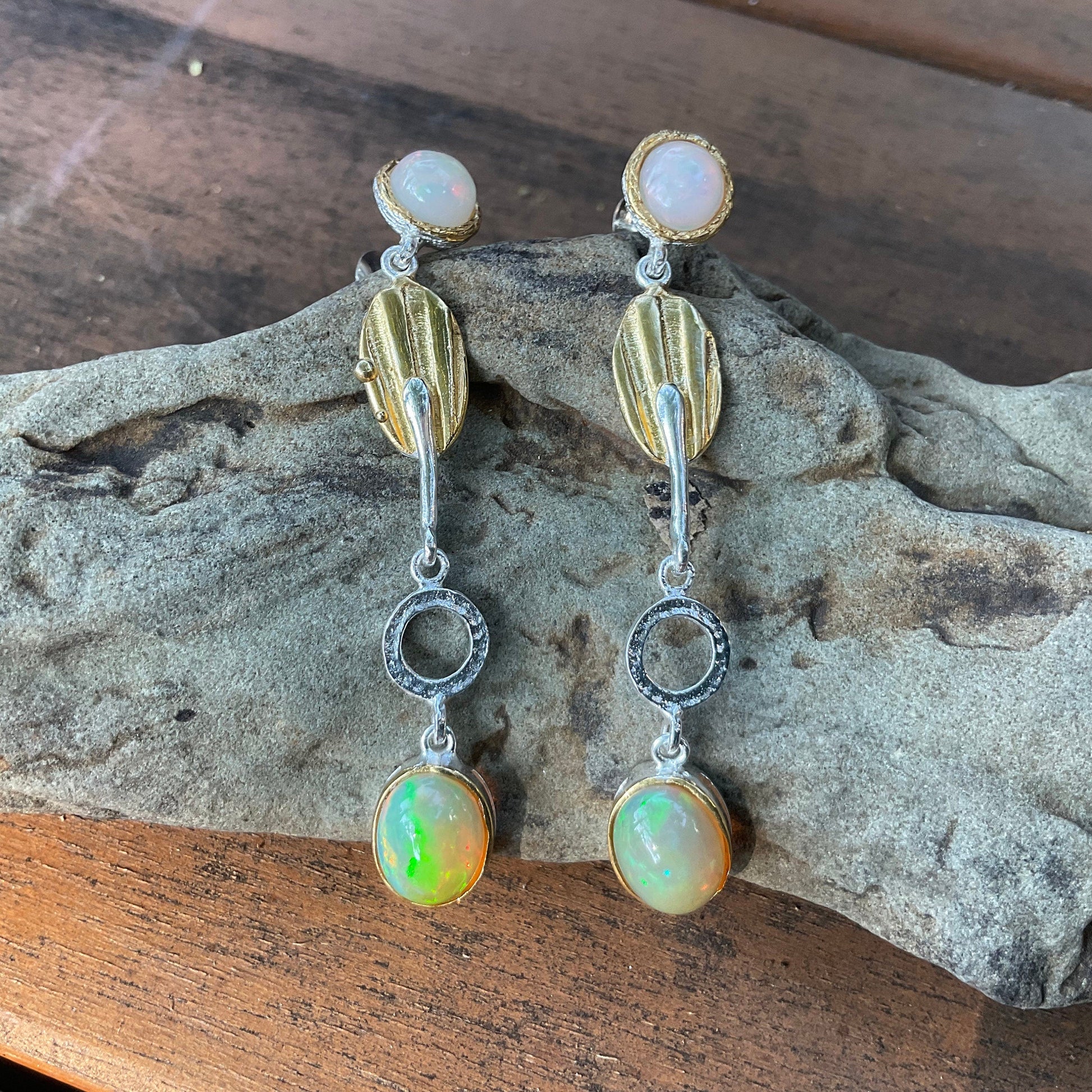 sterling silver Flash Natural opals Stud long  earrings Colors Of Etnika