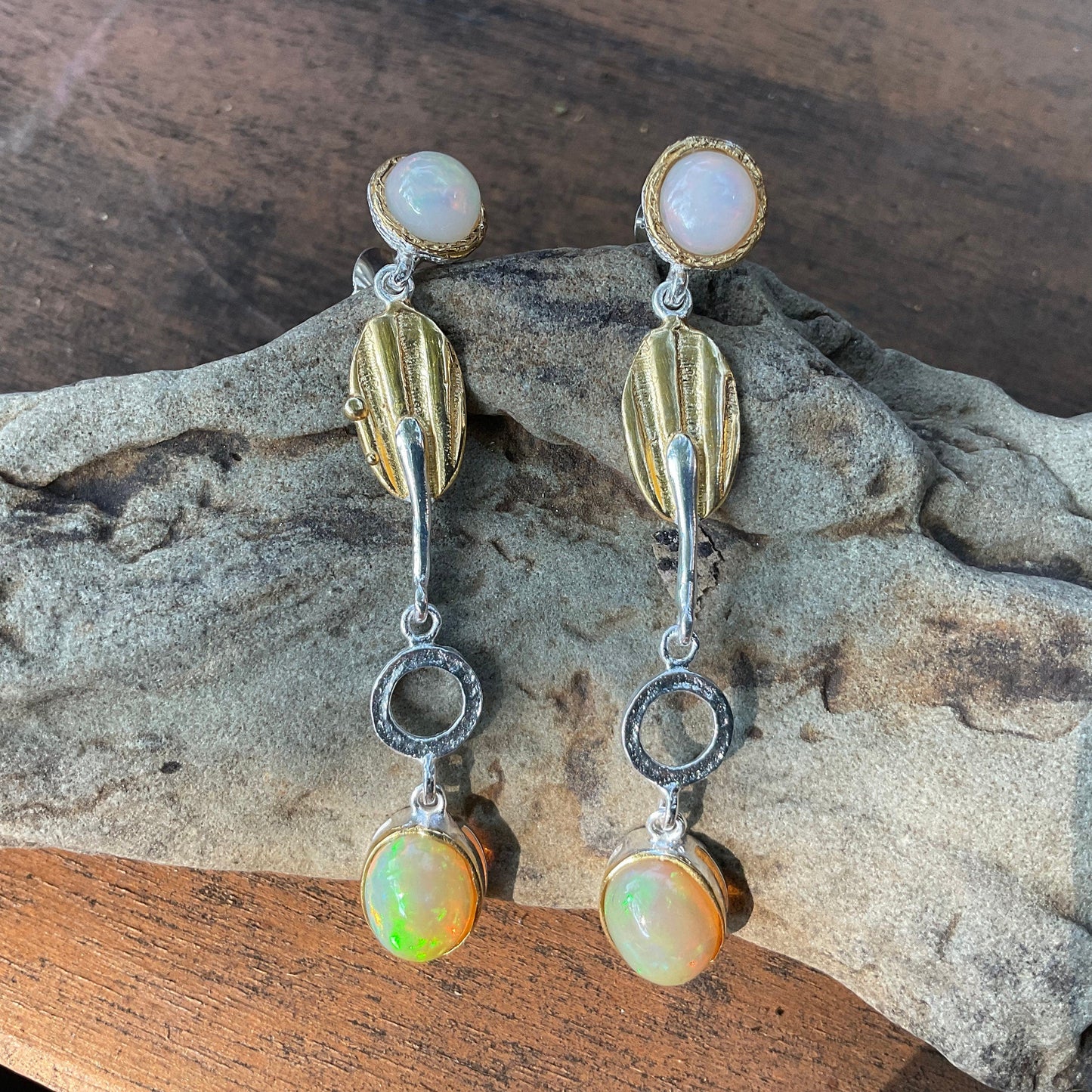 sterling silver Flash Natural opals Stud long  earrings Colors Of Etnika