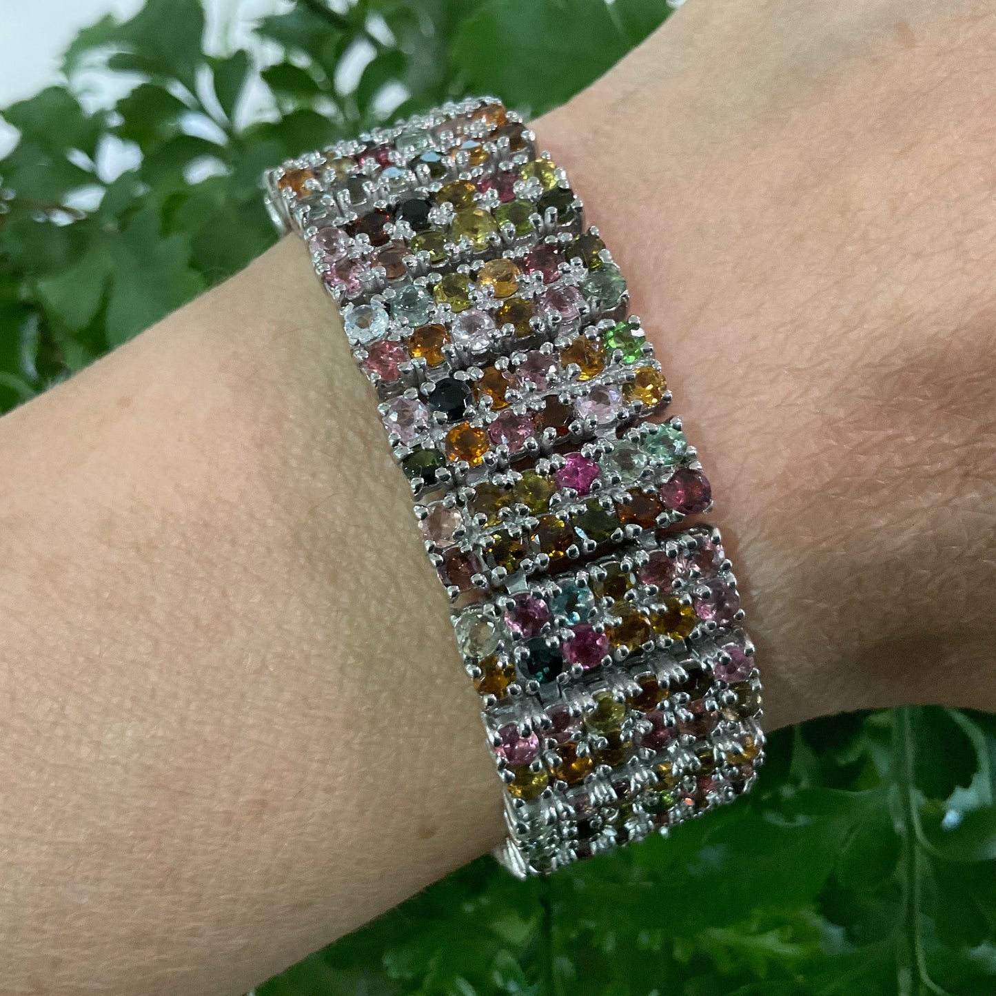 Sterling Silver Natural tourmaline wide bracelet Colors Of Etnika
