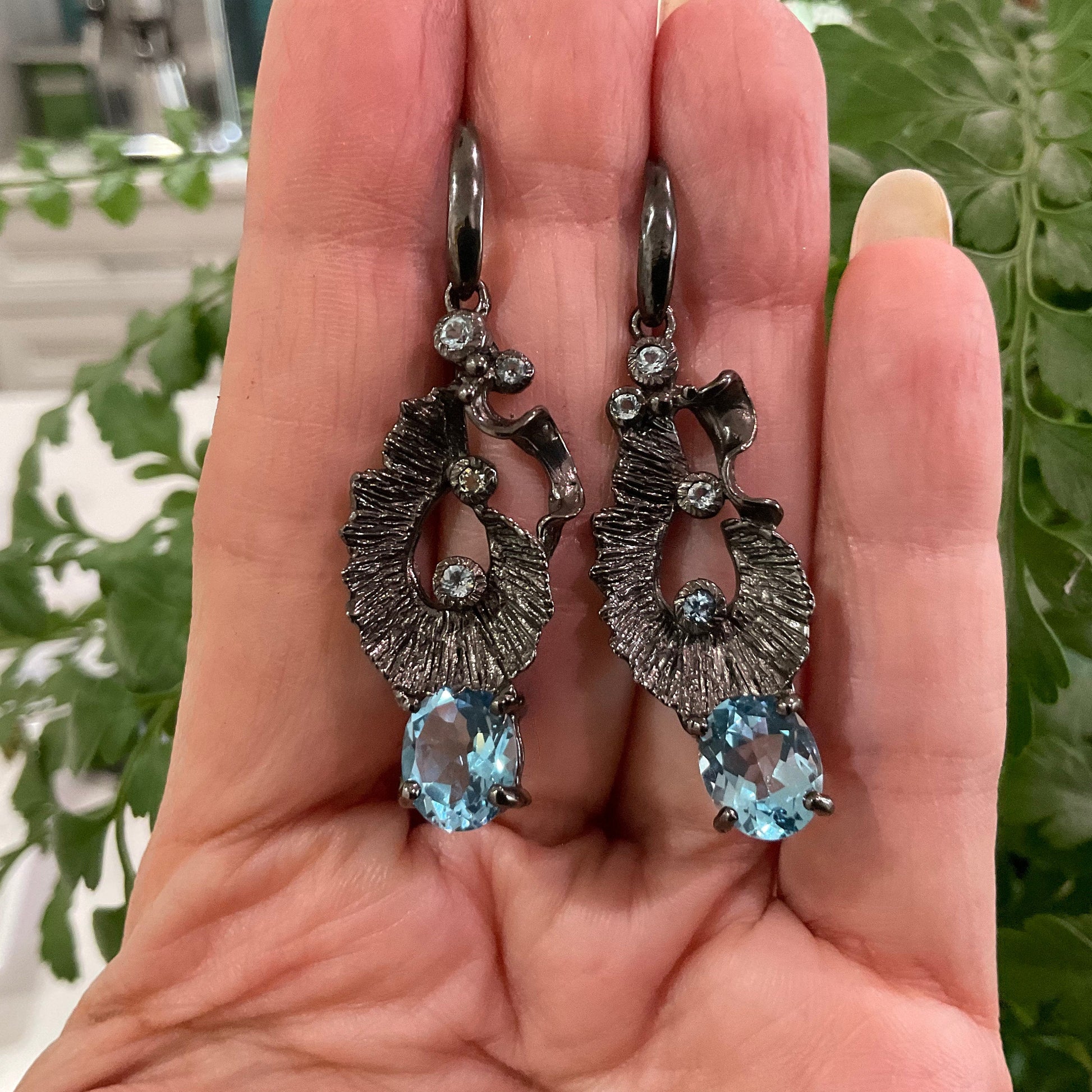 Sterling silver Natural Blue topaz organic  rustic Earrings Colors Of Etnika