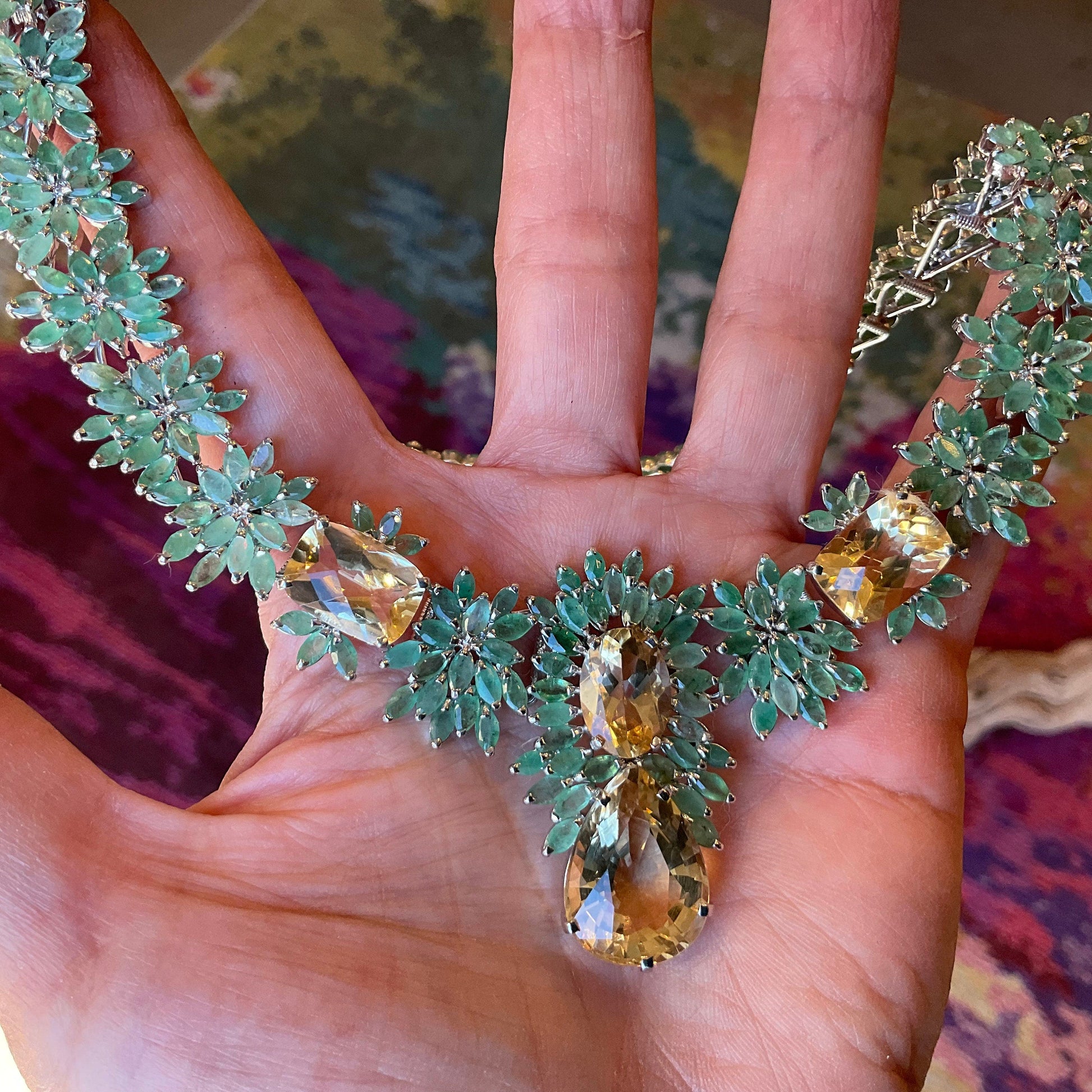 Sterling silver statement natural Emerald citrine Necklace collar choker Colors Of Etnika