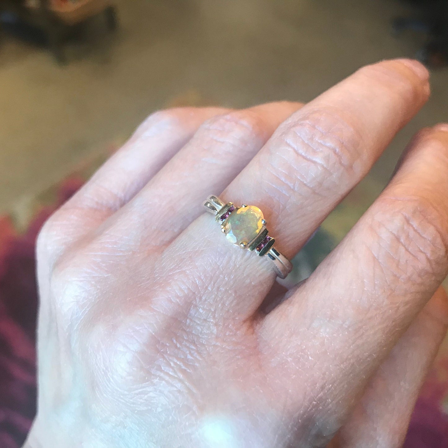 sterling silver Natural Fire opal Artisan dainty ring 7 Colors Of Etnika